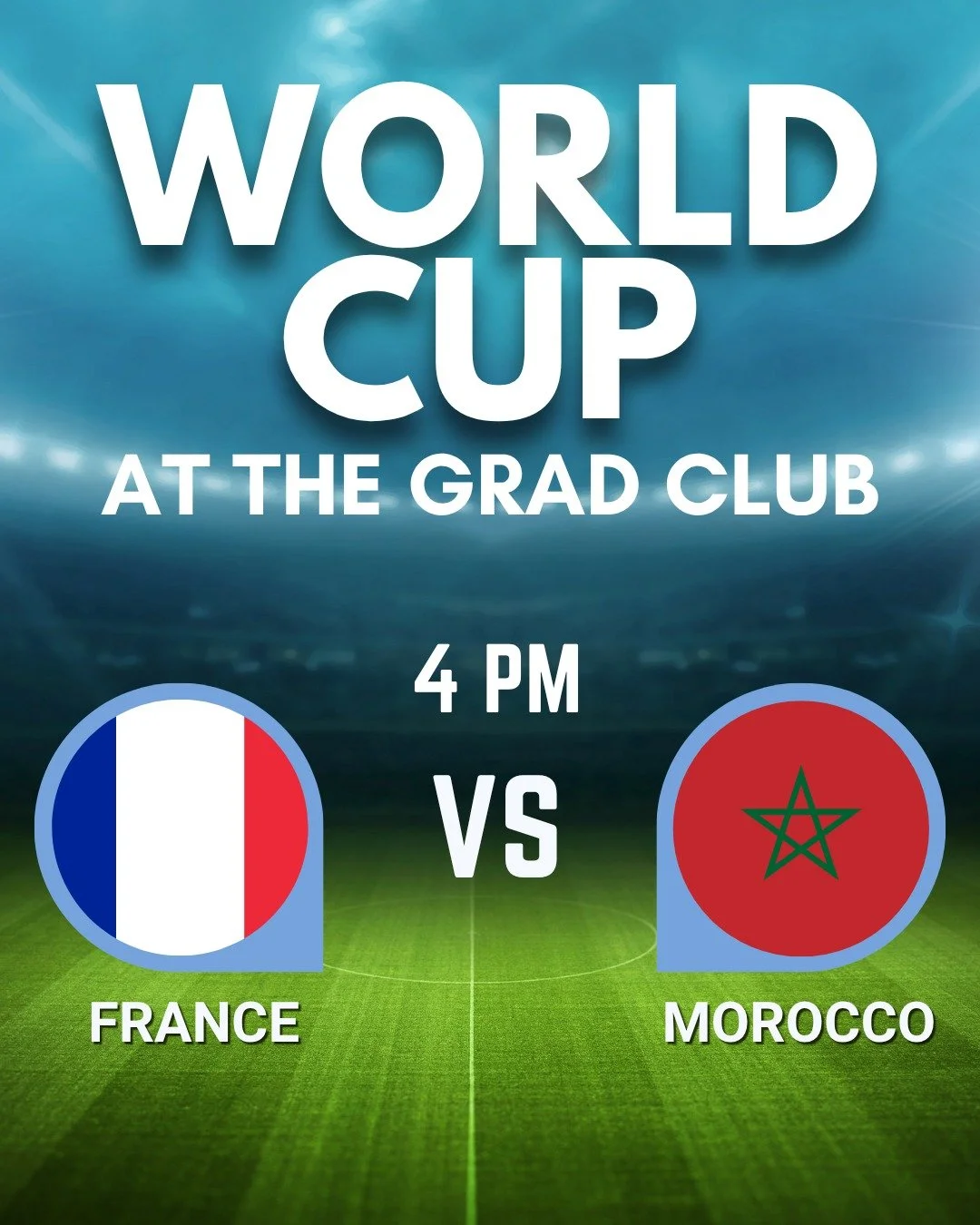 Thursday's game is France VS Morocco! The action starts at 4 p.m. at the Grad Club. 

#GradLifeWesternU