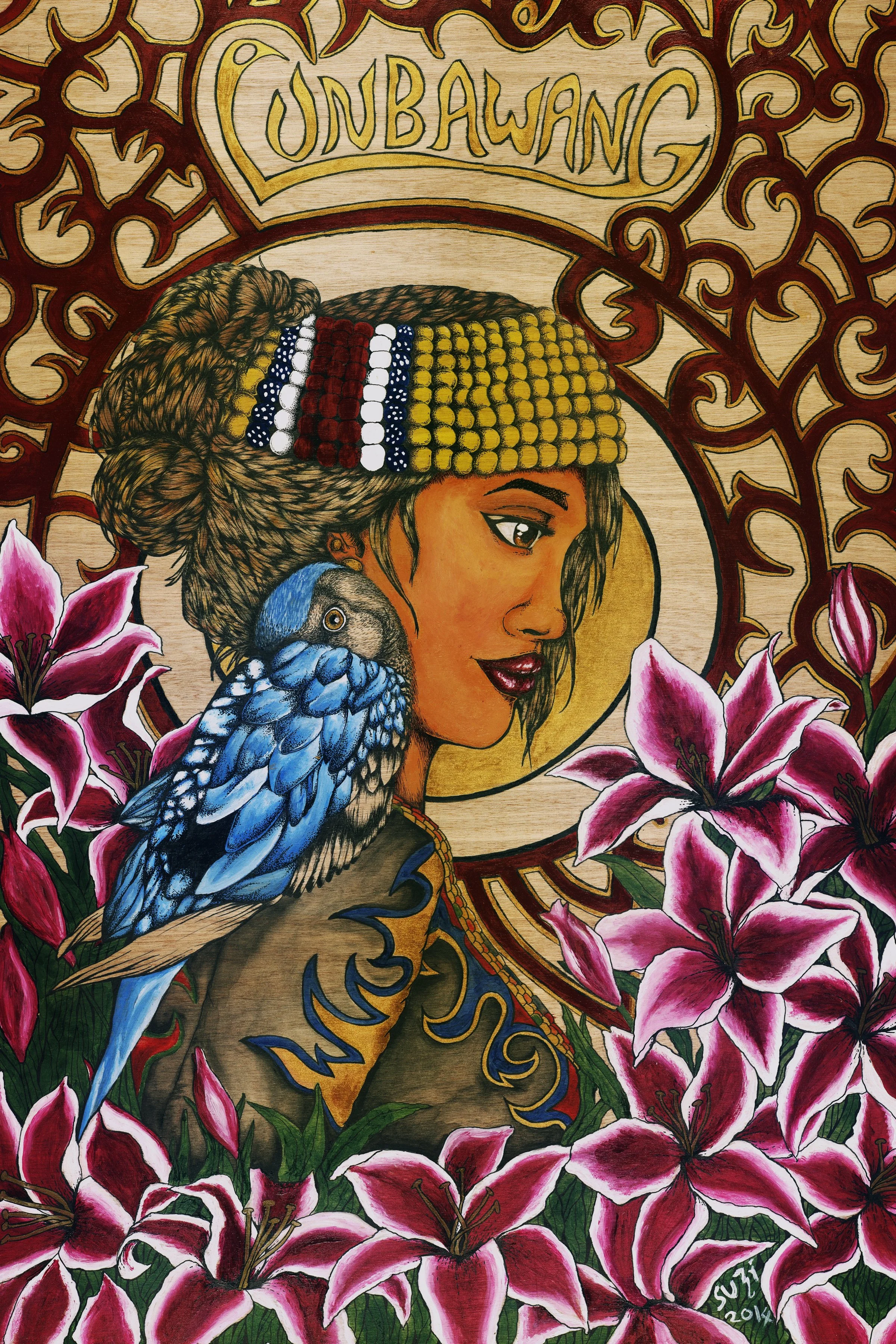 Lun Bawang. Acrylic and Pen on Plywood. 600mm x 900mm.