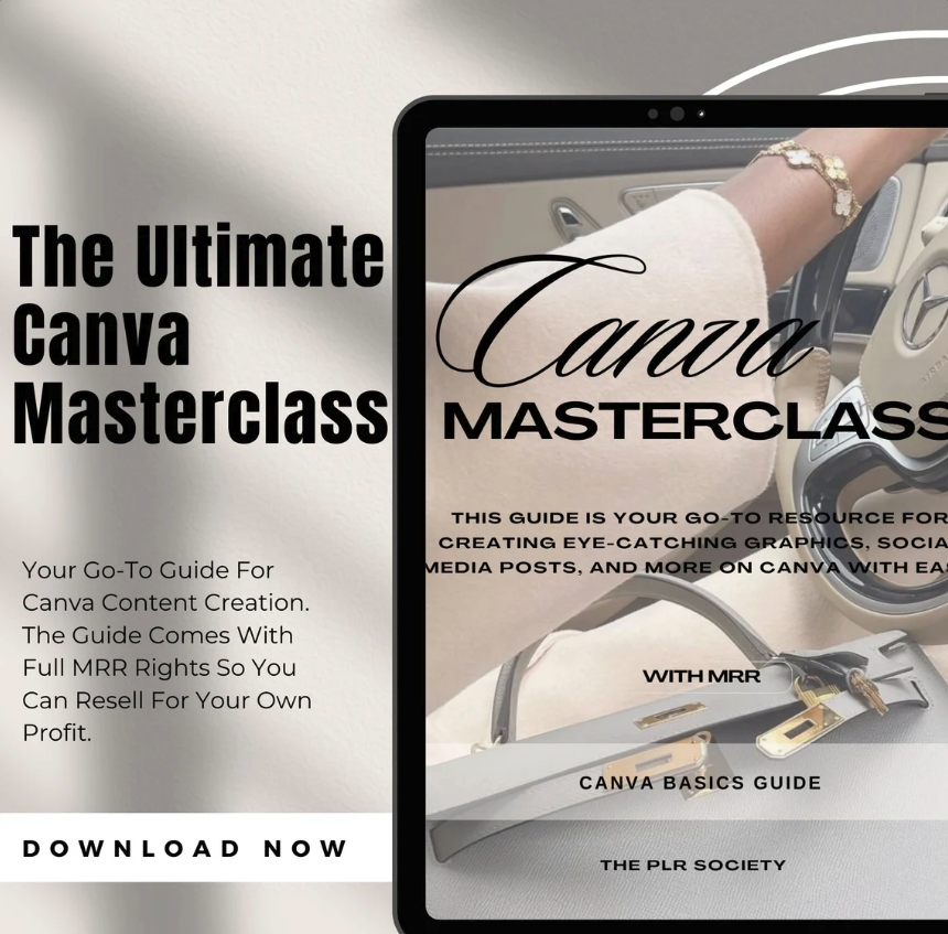 Canva masterclass eBook, Canva how to guide with master resell rights, plr + mrr , a done for you digital product guide.