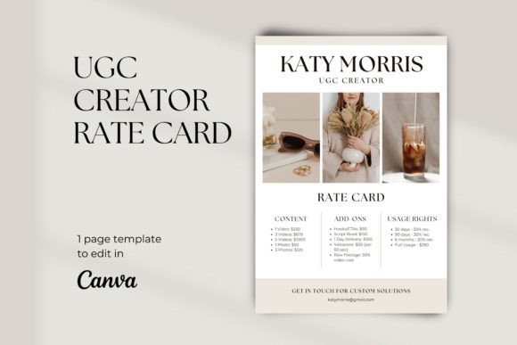 UGC Creator Rate Card Media Kit Template for Canva - Influencer Media Kit PDF - UGC Canva Template, Pricing List, Resume for Content Creator