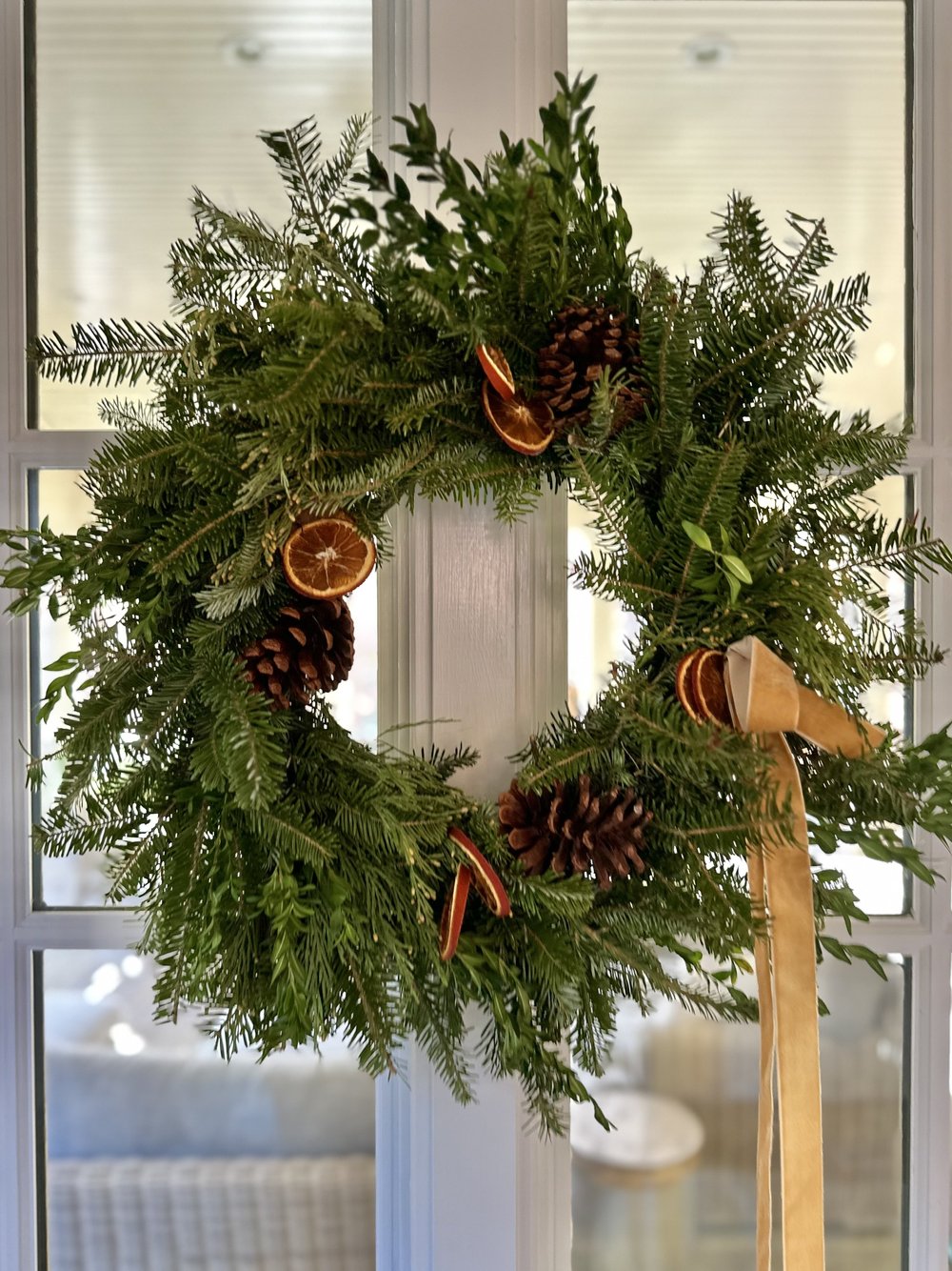 Dried Oranges Wired to a Fresh Wreath