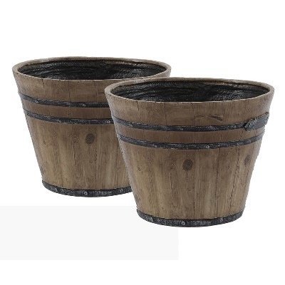 Faux Wood Barrel Planters
