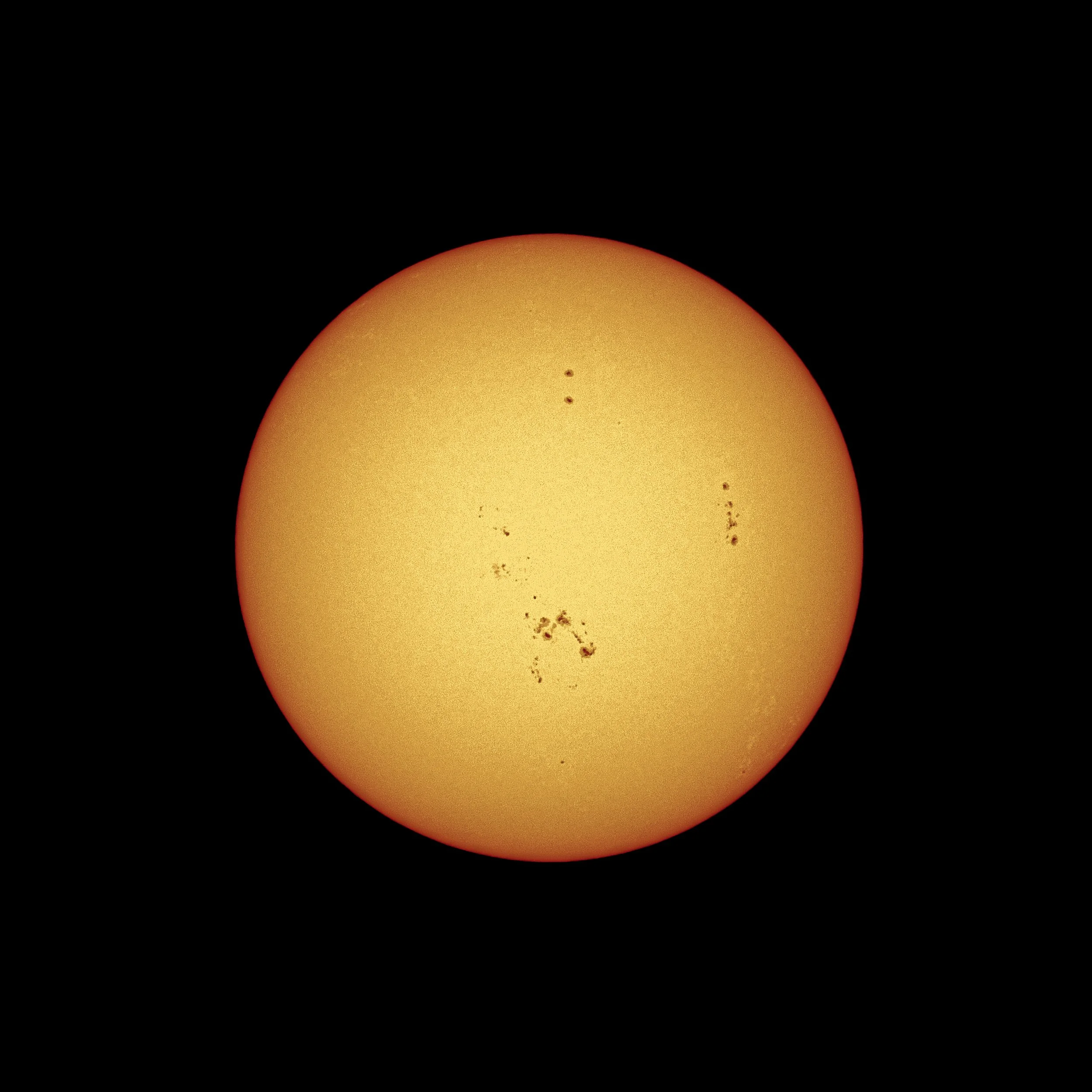 Very active Sun with sunspots.