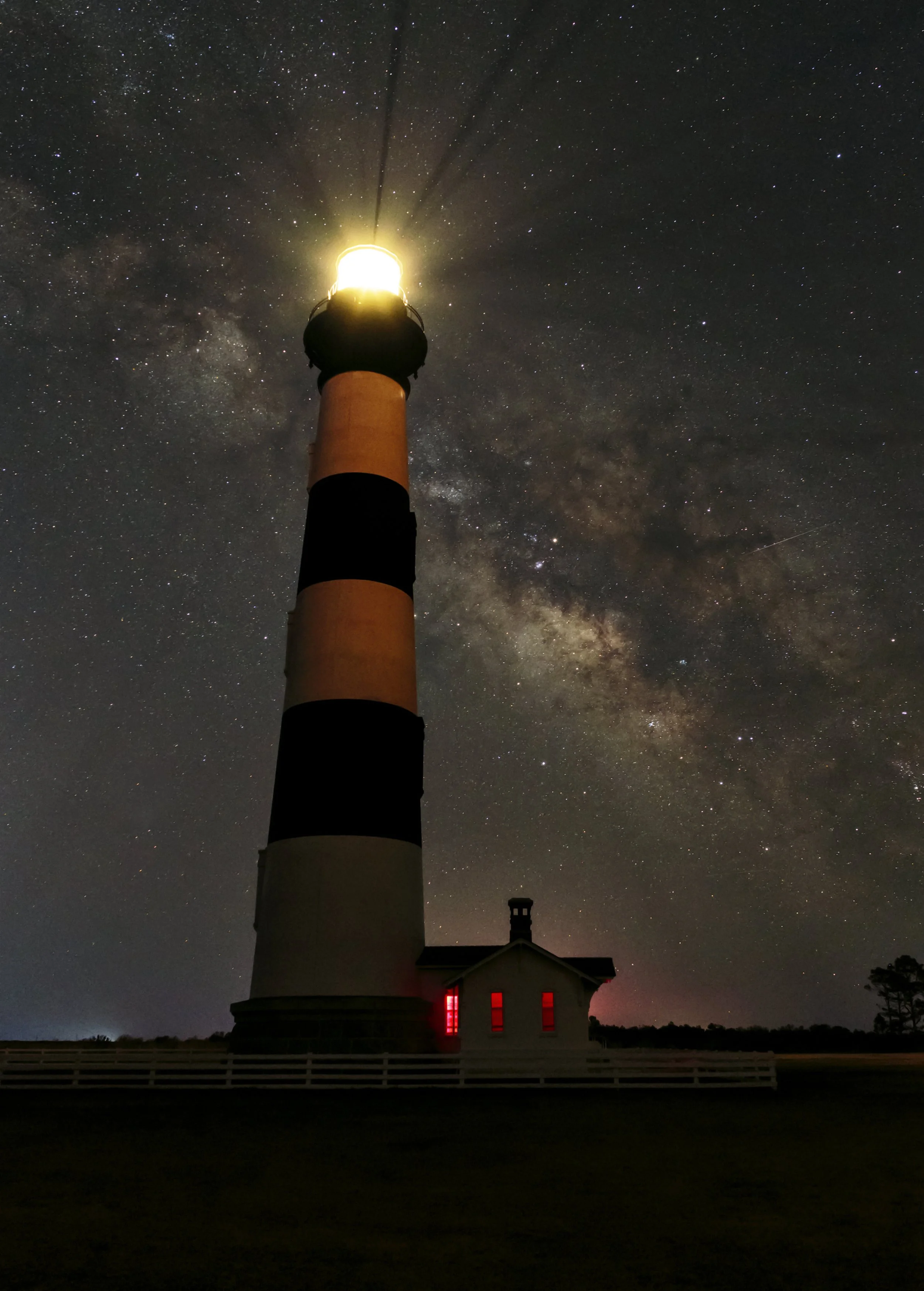 Operating Bodie Lighthouse and Milky Way core behind it. Nags Head, North Carolina. 
