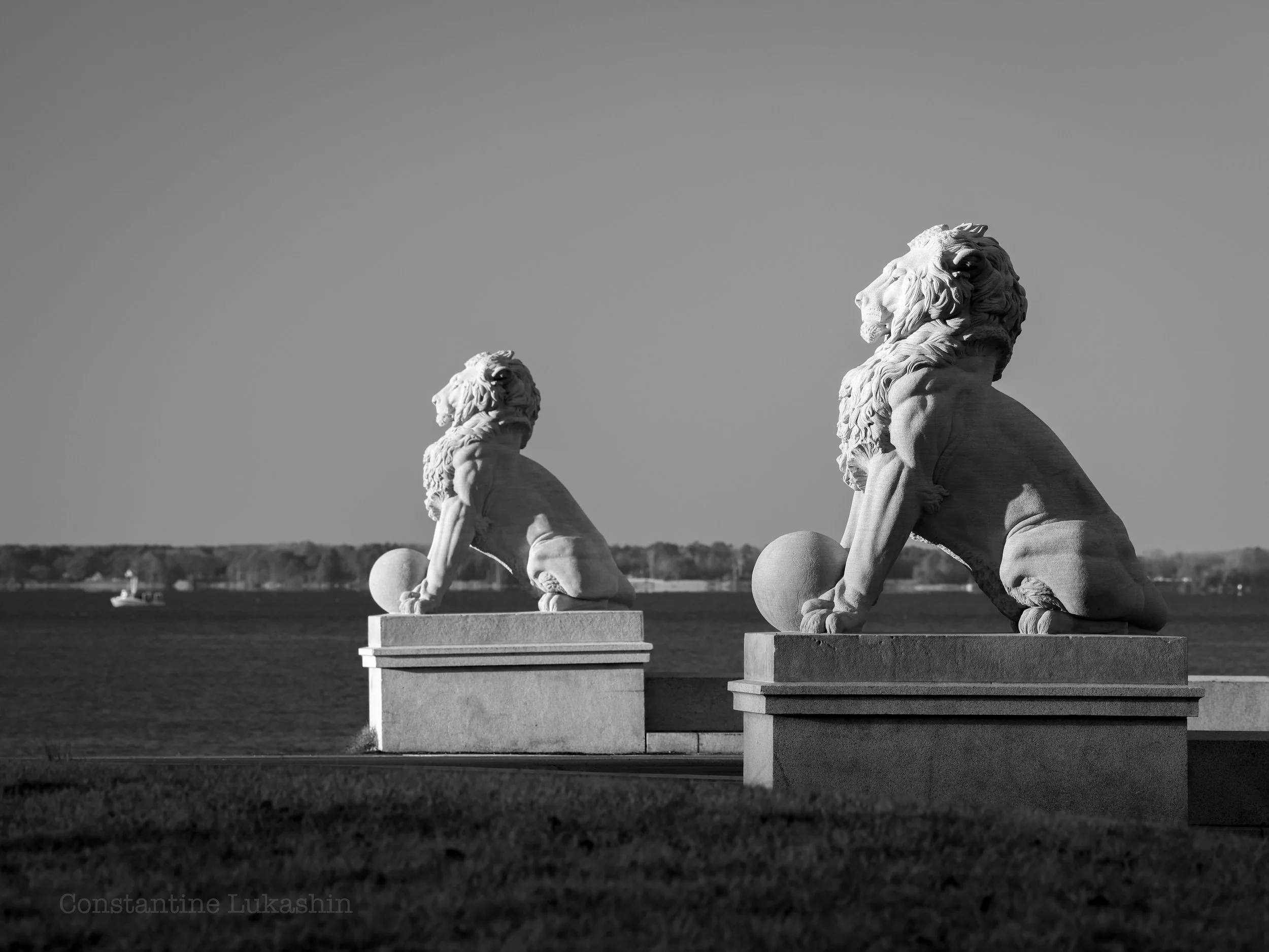 Stone Lions at sunrise, Lions Bridge, Newport News, Virginia.