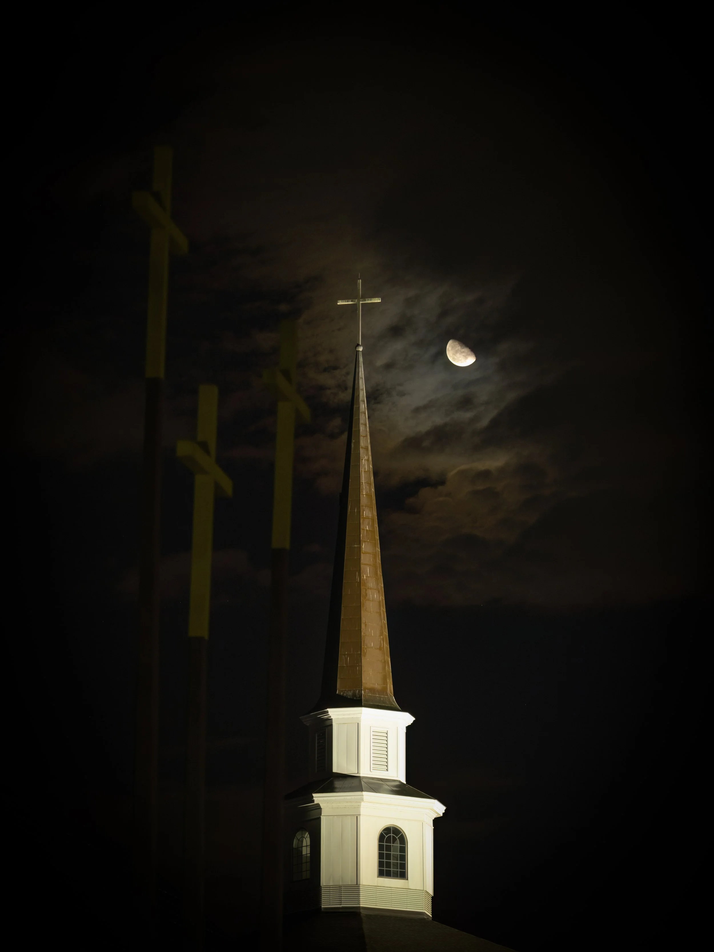 Midnight Church and Moon, Newport News, Virginia.