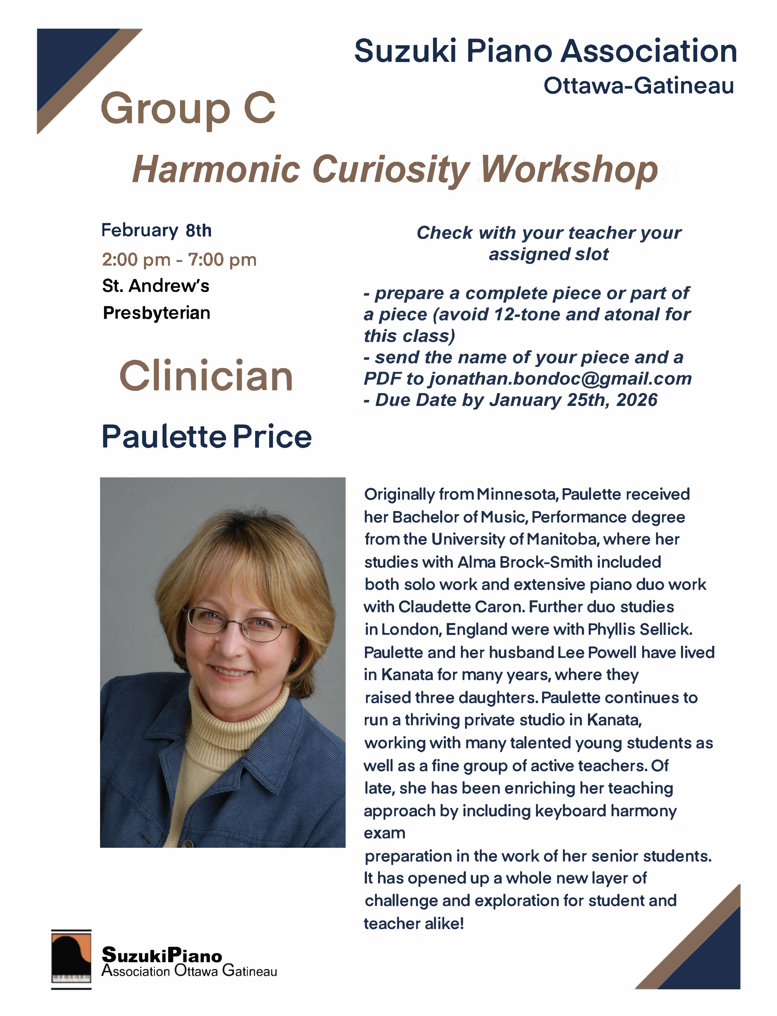 Group C Workshop with Paulette Price- February 8th, 2026 at 2:00-7:00pm- Check With Your Teacher for Your Timeslot