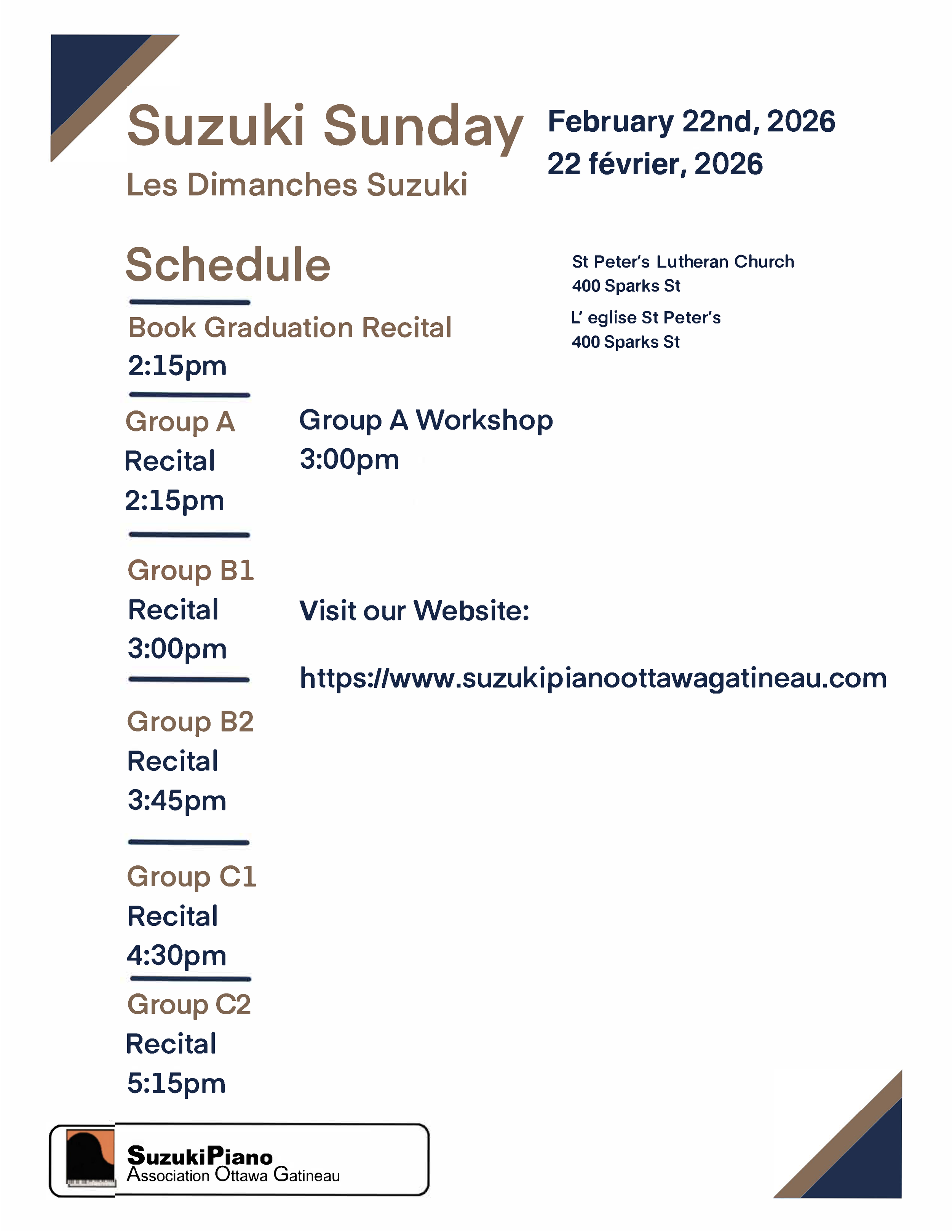 Suzuki Sunday- LOCATION CHANGE @ St. Peter’s Lutheran 400 Sparks St