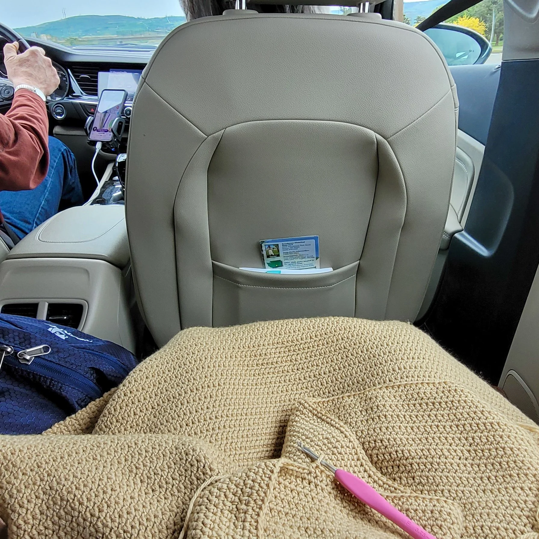 crocheting in the backseat