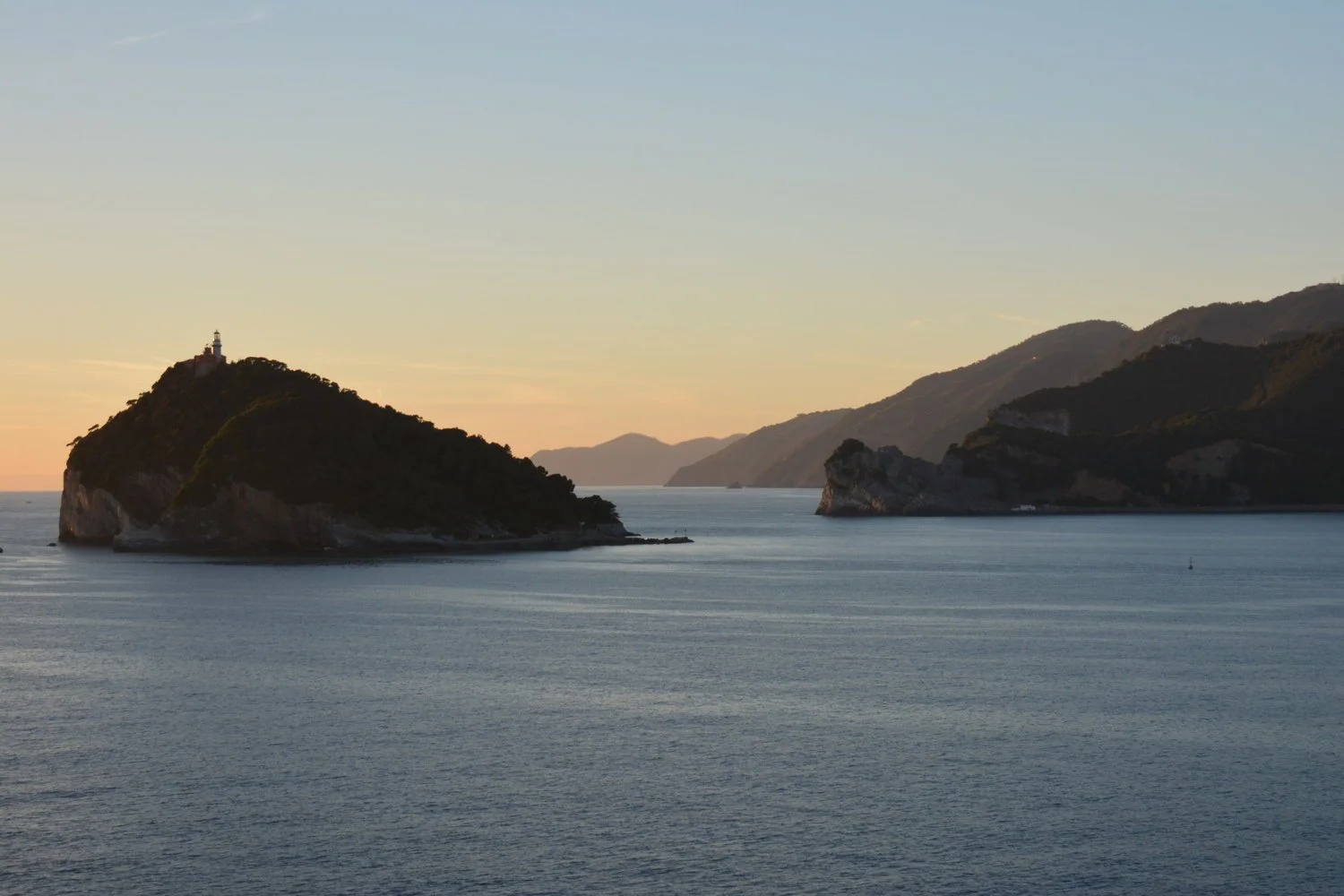  Sun is setting on the Italian Riviera. 