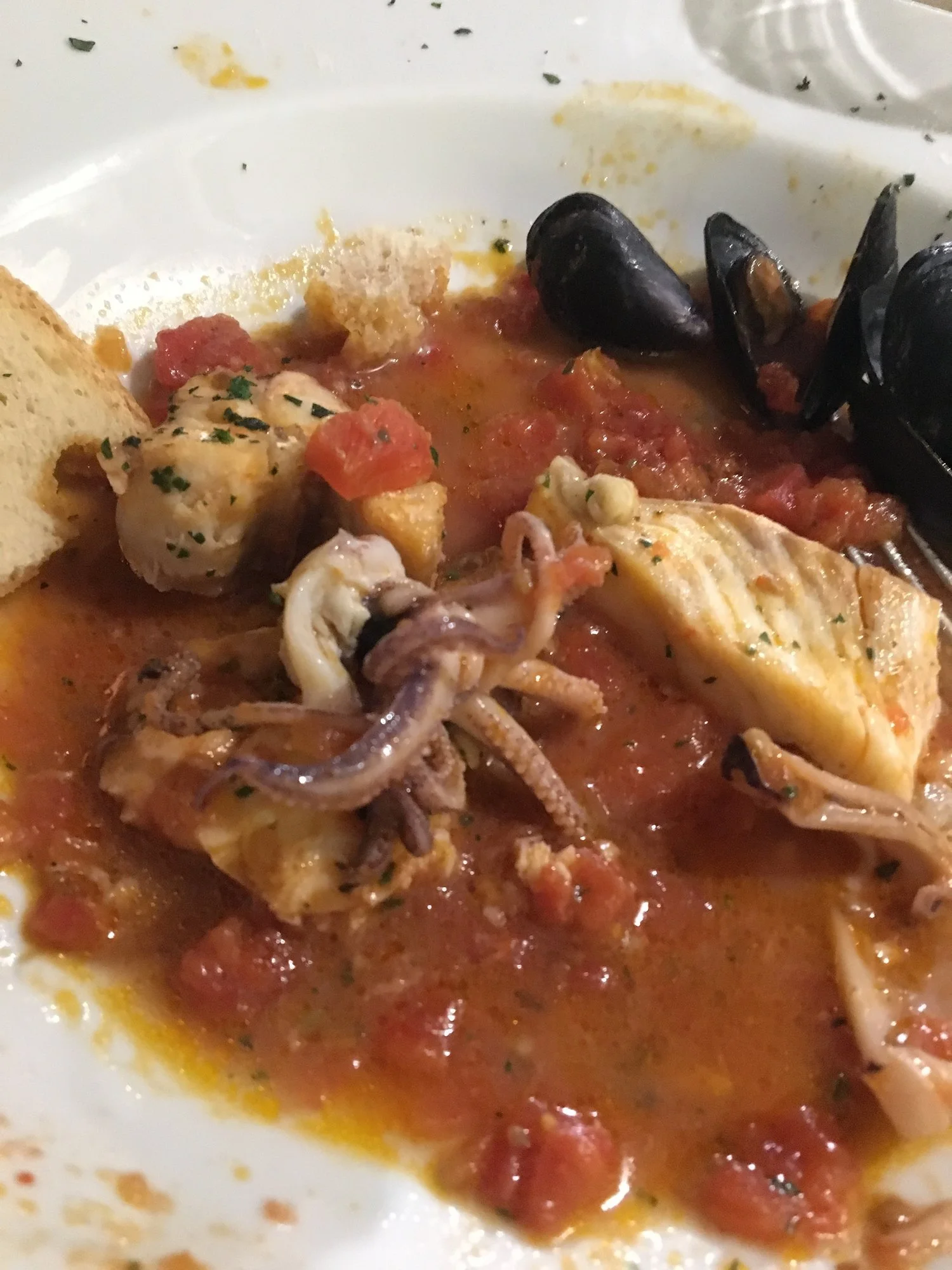  Main course, fish soup. All kinds of seafood. 