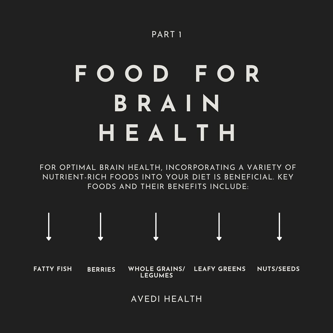 Part 1: Food for Brain Health 

For optimal brain health, incorporating a variety of nutrient-rich foods into your diet is beneficial. Key foods and their benefits include fatty fish, berries, whole grains, legumes, leafy greens, nuts, and seeds. Sta