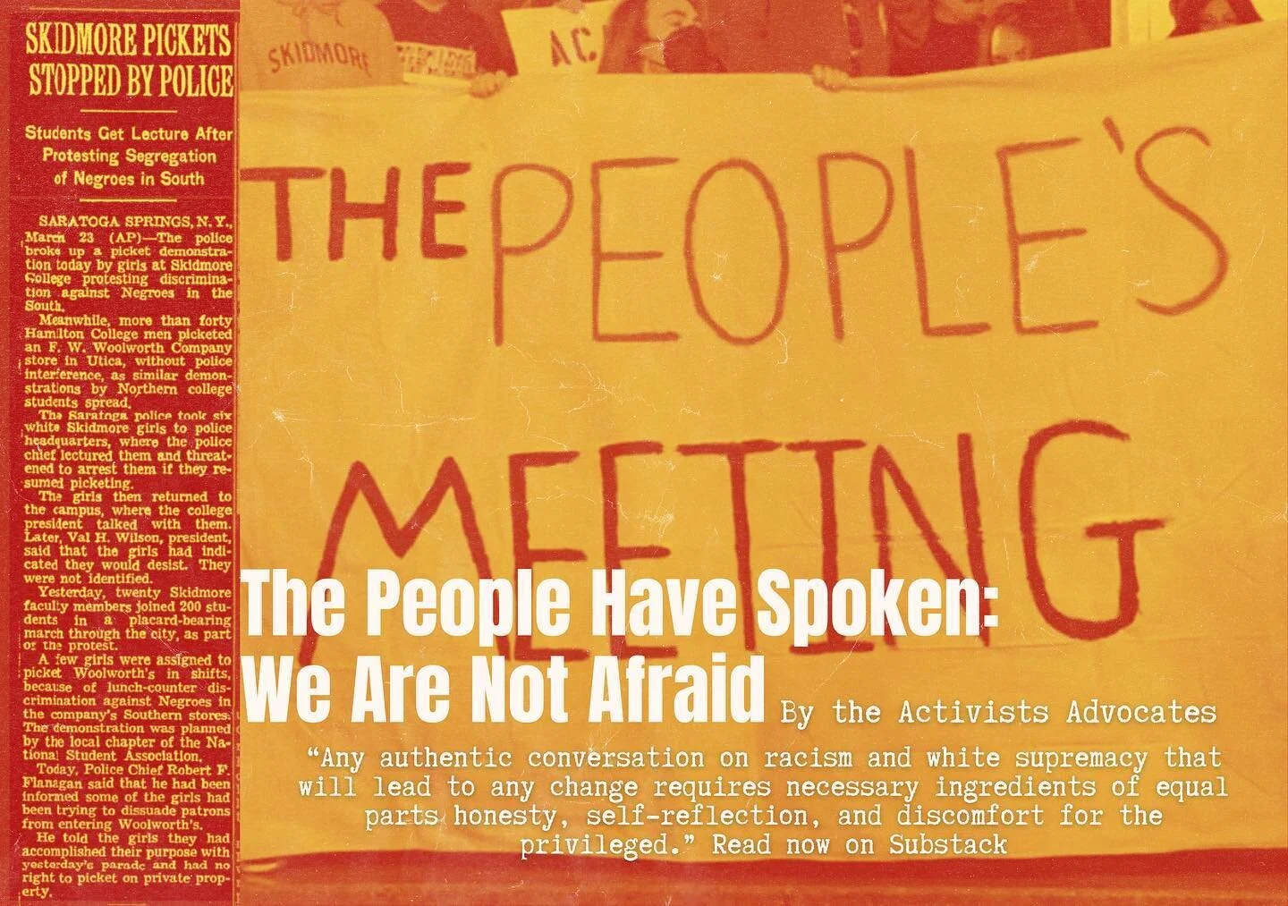 The People Have Spoken: We Are Not Afraid

This week&rsquo;s newsletter from The Activists Advocate is a recap of the City Council meeting that ended early after more racist remarks by Montagnino and more protest from the people. 

Read now on Substa