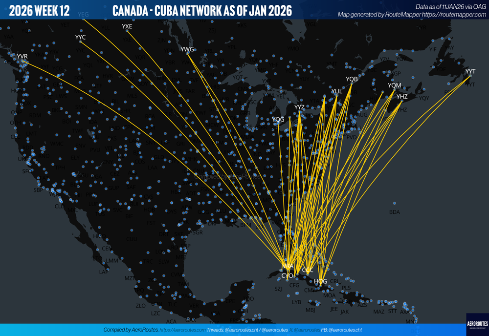 Data: Canadian Carriers 2026 Week 12 Cuba Operations as of 11JAN26