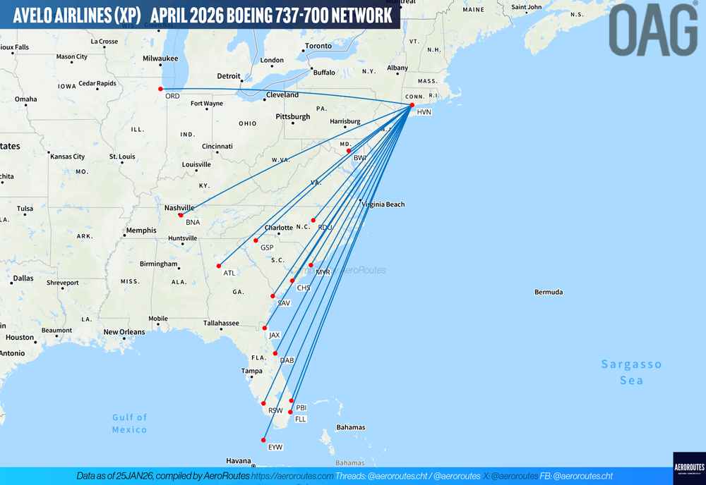 Avelo Airlines Lists 737-700 Service Until late-April 2026
