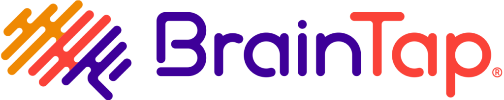 Logo for BrainTap with stylized brain graphic and the company name in colorful text.
