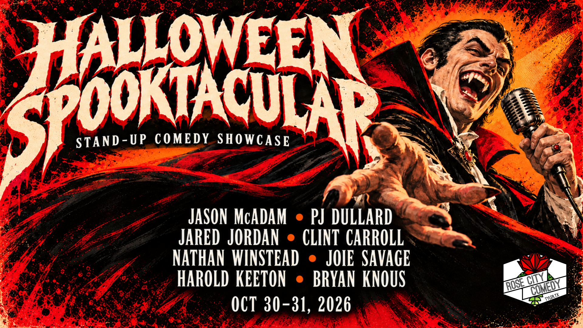 Halloween Spooktacular at Rose City Comedy, October 30–31, 2026. View showtimes and tickets.