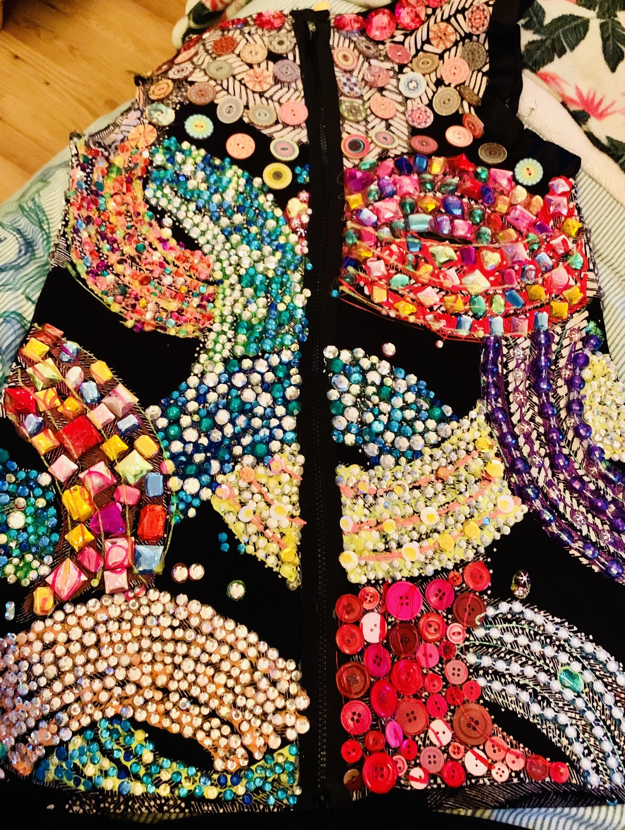 Buttons and Baubles on Silk and Poly Dress