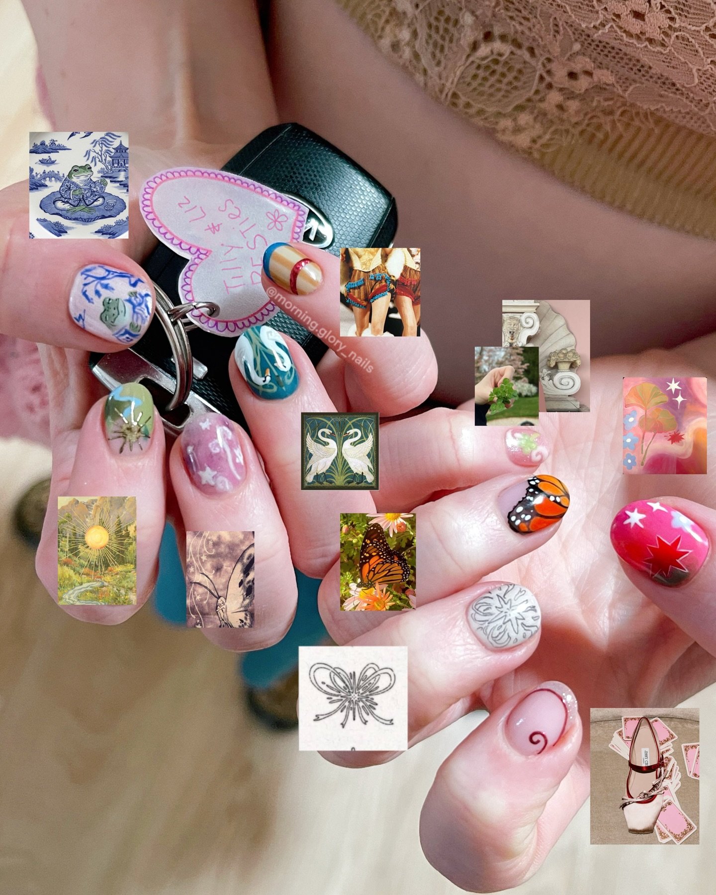 Gorgeous gorgeous girls get their friends to send pictures that make them think of them to their nail tech, so she can turn them into art 🖼️
👩&zwj;🎨Bespoke set for a very special human 
💅🏼Short Structured Mani
🎨Advanced Nail Art
⏱️4hrs
🌈using 