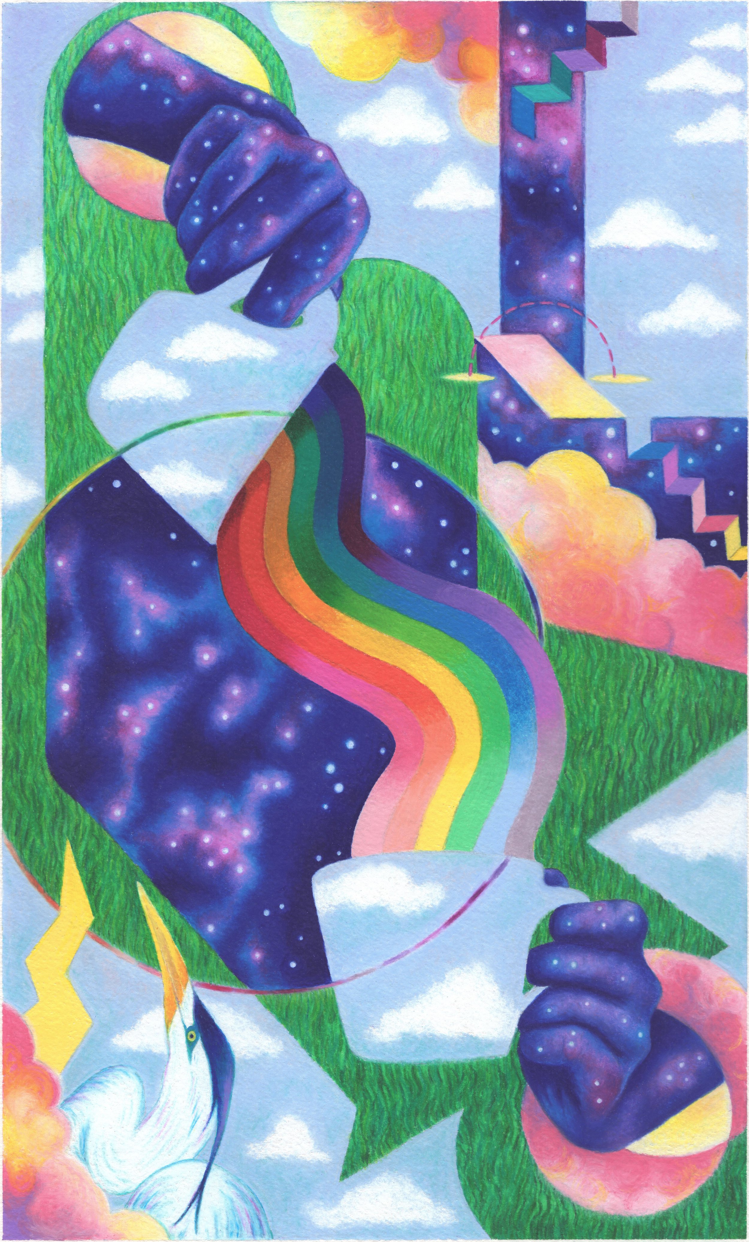 Pouring Rainbows / color pencil on paper