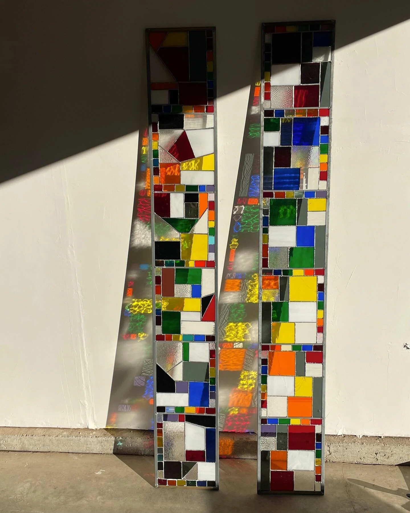 1994 Custom Stained Glass Windows

Colorful early 90s custom stained glass windows in good pre-owned condition. These were uniquely made for the original owners and look stunning in the sun. There are signs of age and minor cracking (as pictured).
⠀⠀