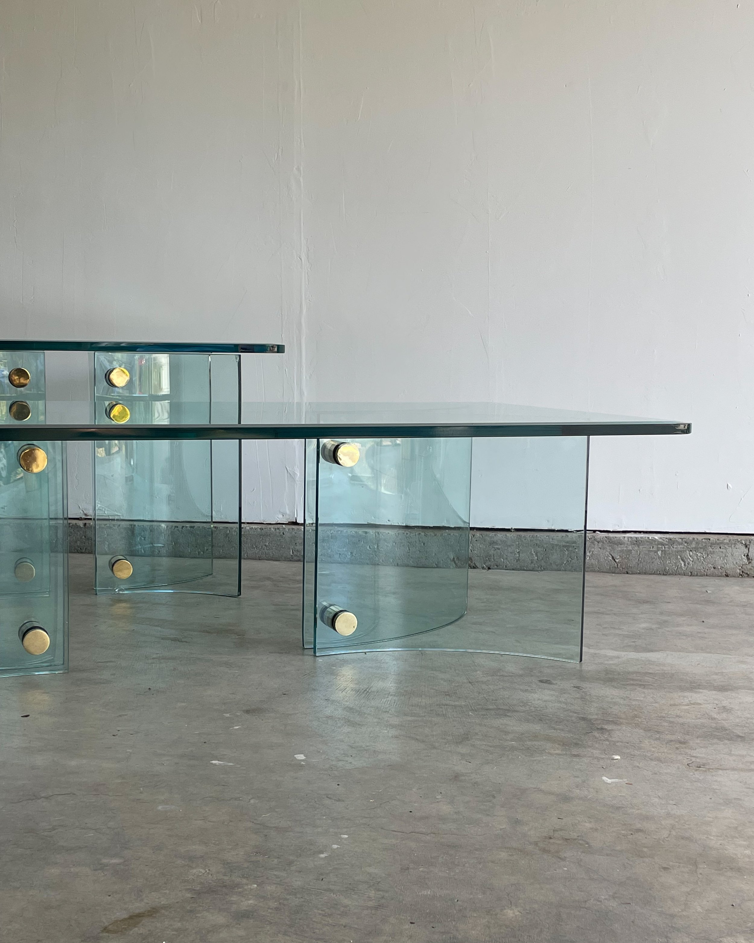 Vintage Mid-Century Curved Glass Coffee and Side Table