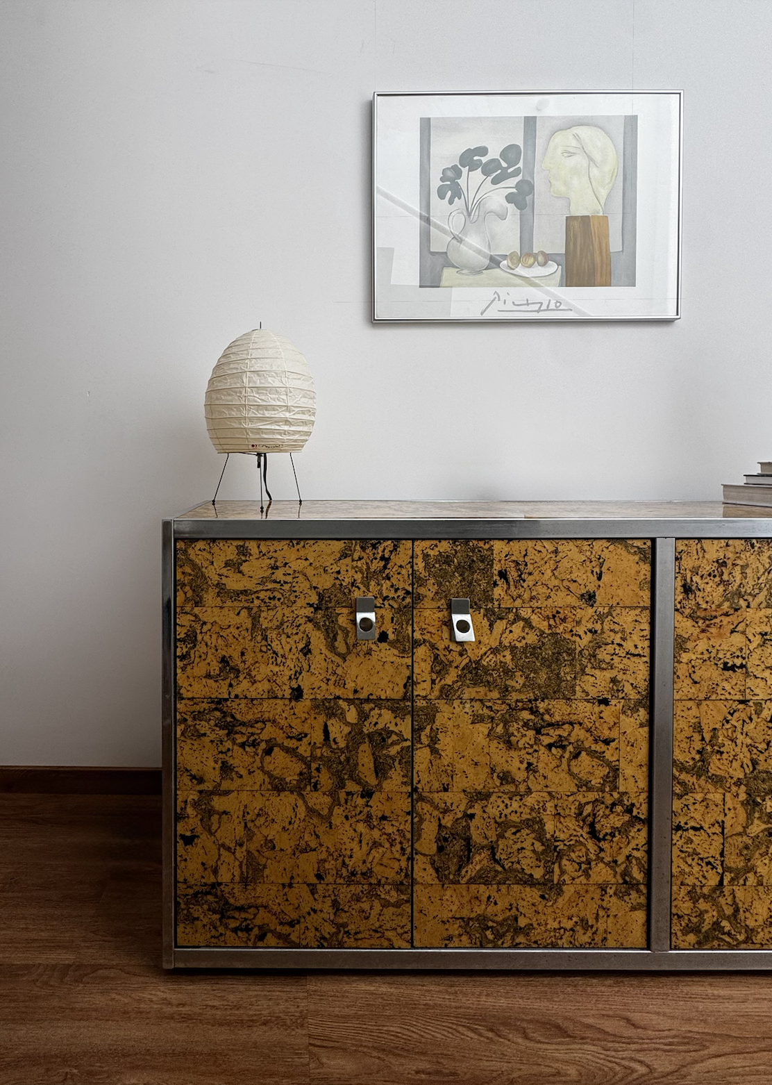 Vintage 1970s Lacquered Burl Wood Style Credenza