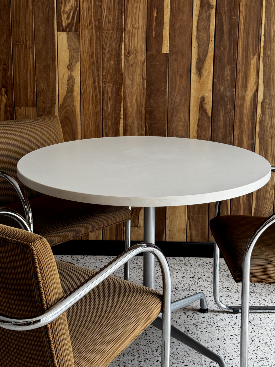 Authentic Herman Miller Round White and Chrome Table.png