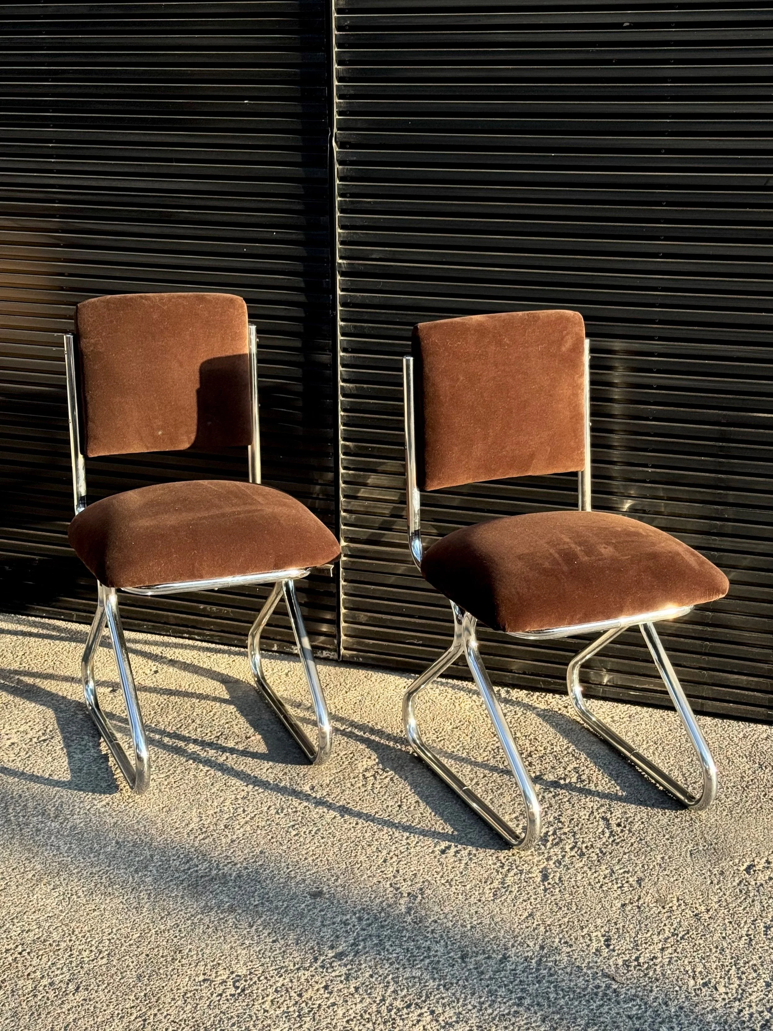 Vintage Chocolate Brown and Chrome Dining Chairs