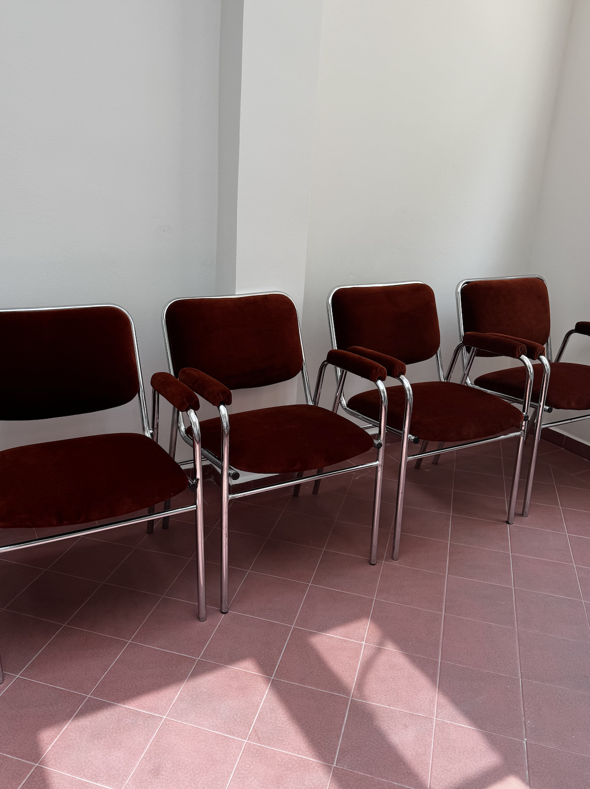 1970s Rust Velvet Chrome Cantilever Chairs (Set of 4)......png