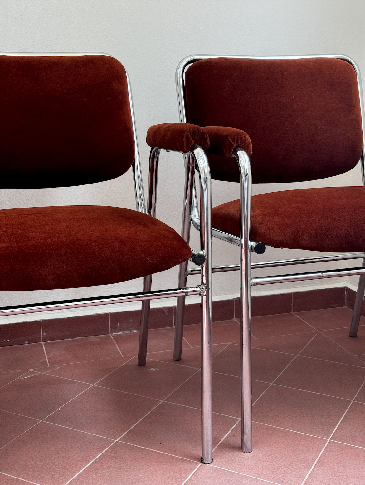 1970s Rust Velvet Chrome Cantilever Chairs (Set of 4)...png