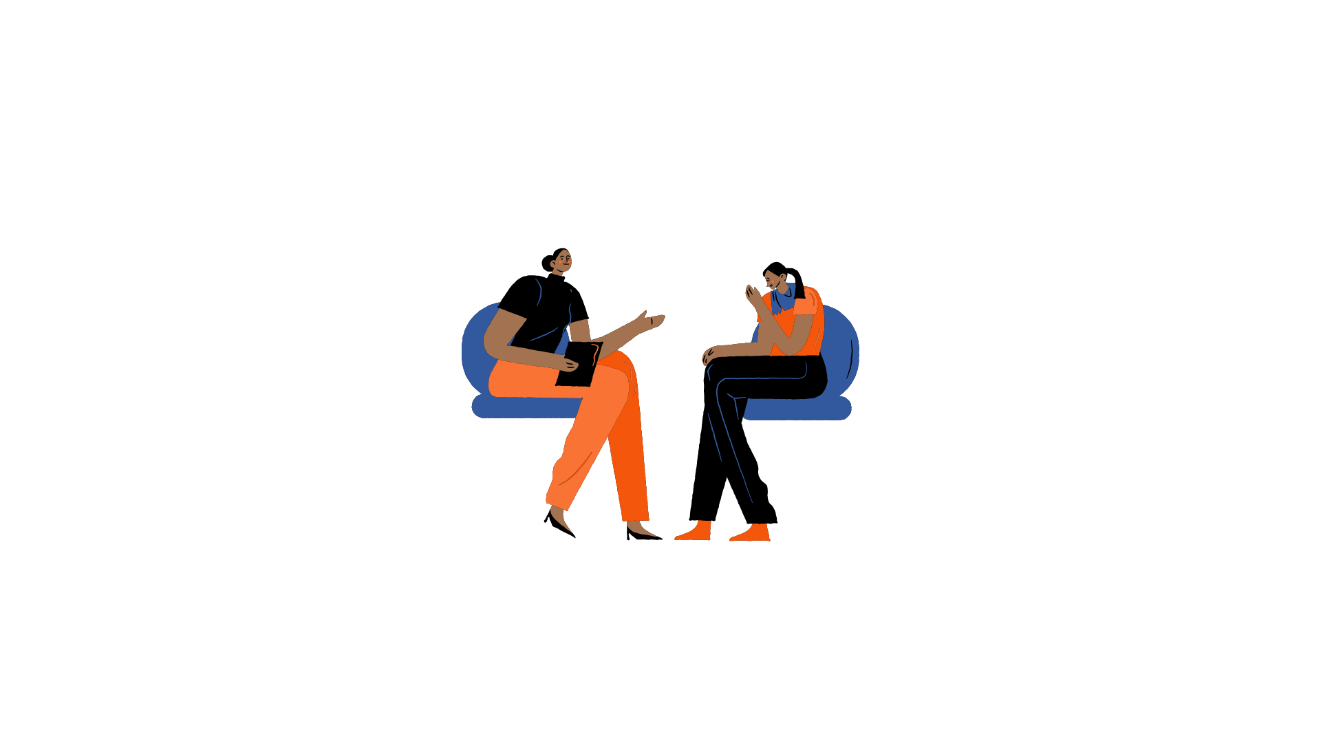 cartoon image of two people sitting and talking