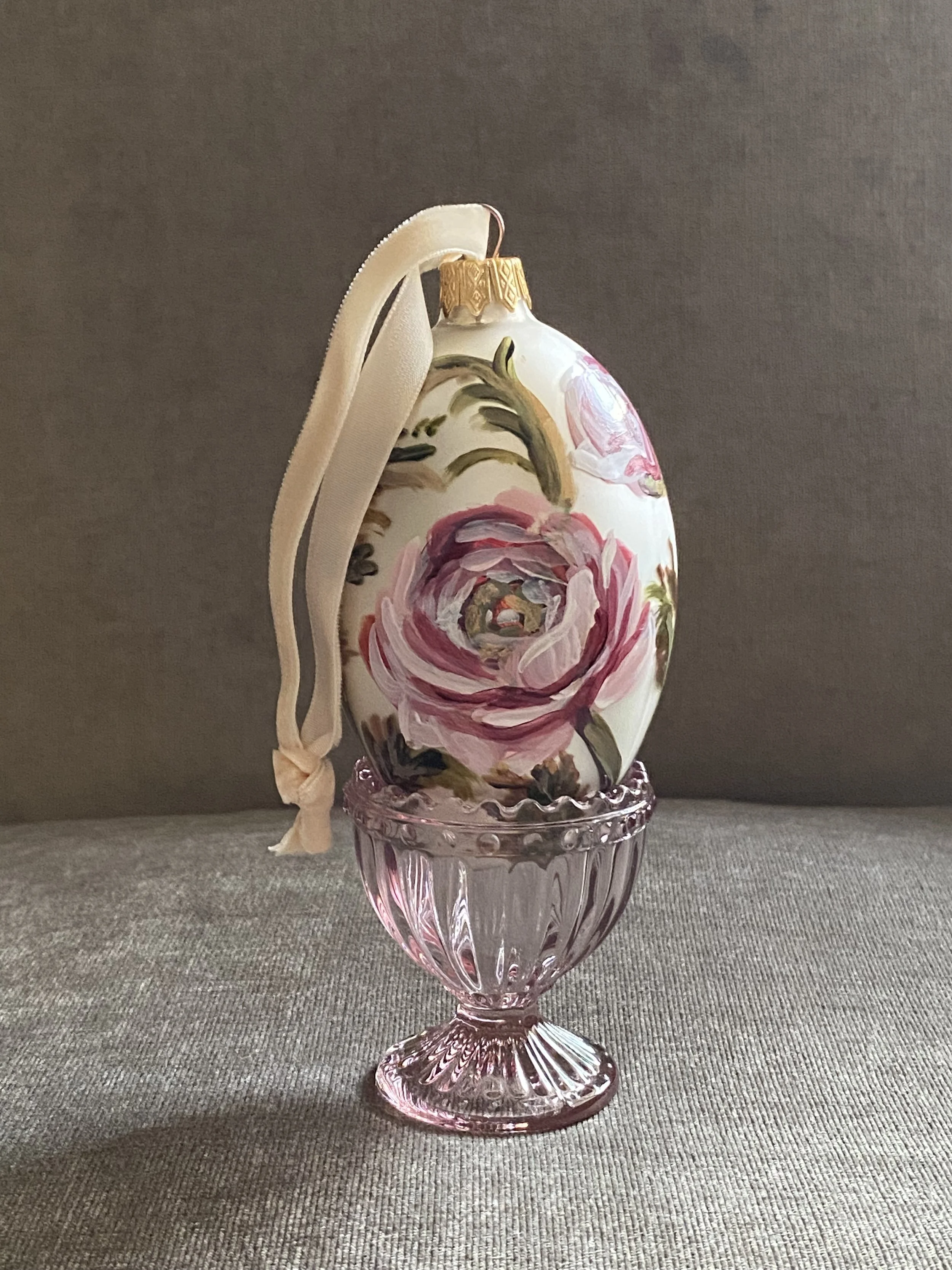 hand painted ranunculus Easter egg ornament