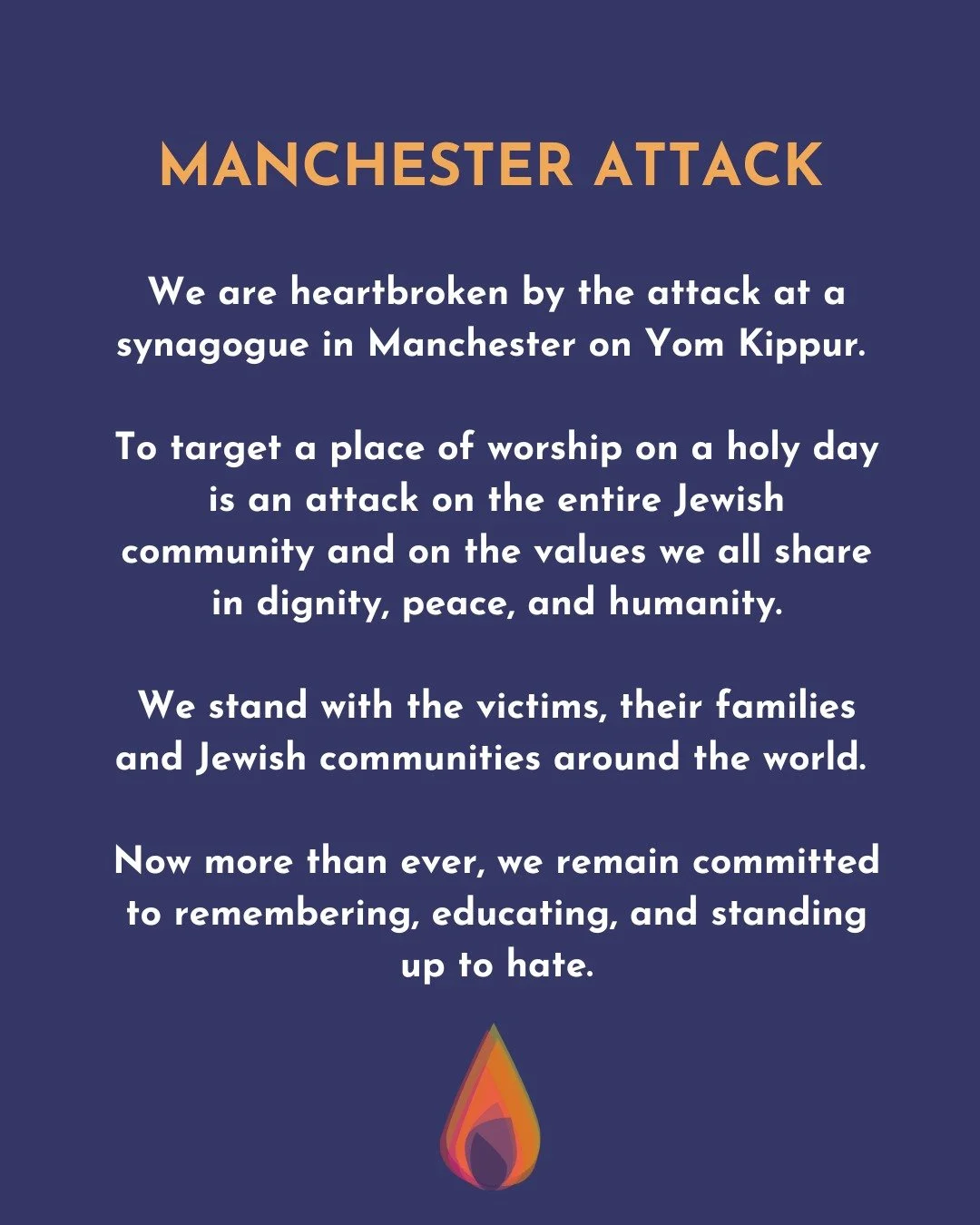 A sacred place. A holy day. A heartbreaking act of hate.

We stand in solidarity with the Jewish community in Manchester.