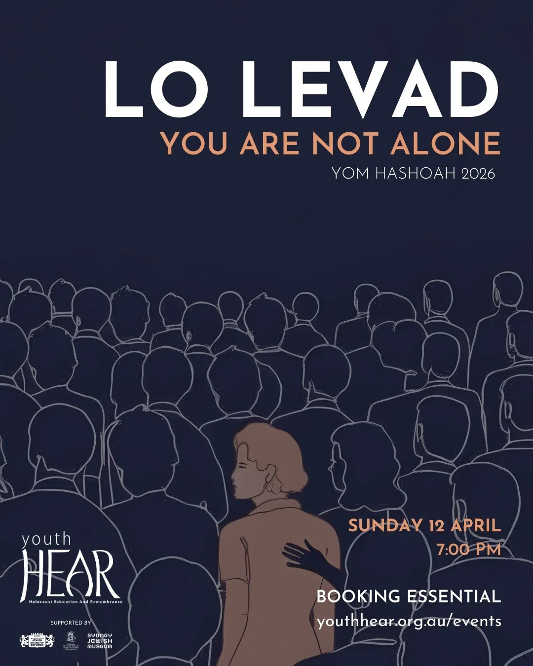 Join Youth HEAR on Sunday, April 12 at 7:00pm for our annual Yom HaShoah Commemoration: LO LEVAD - You Are Not Alone.

Through the story of a Holocaust survivor who was given up as a child in order to survive, we reflect on identity, resilience and t