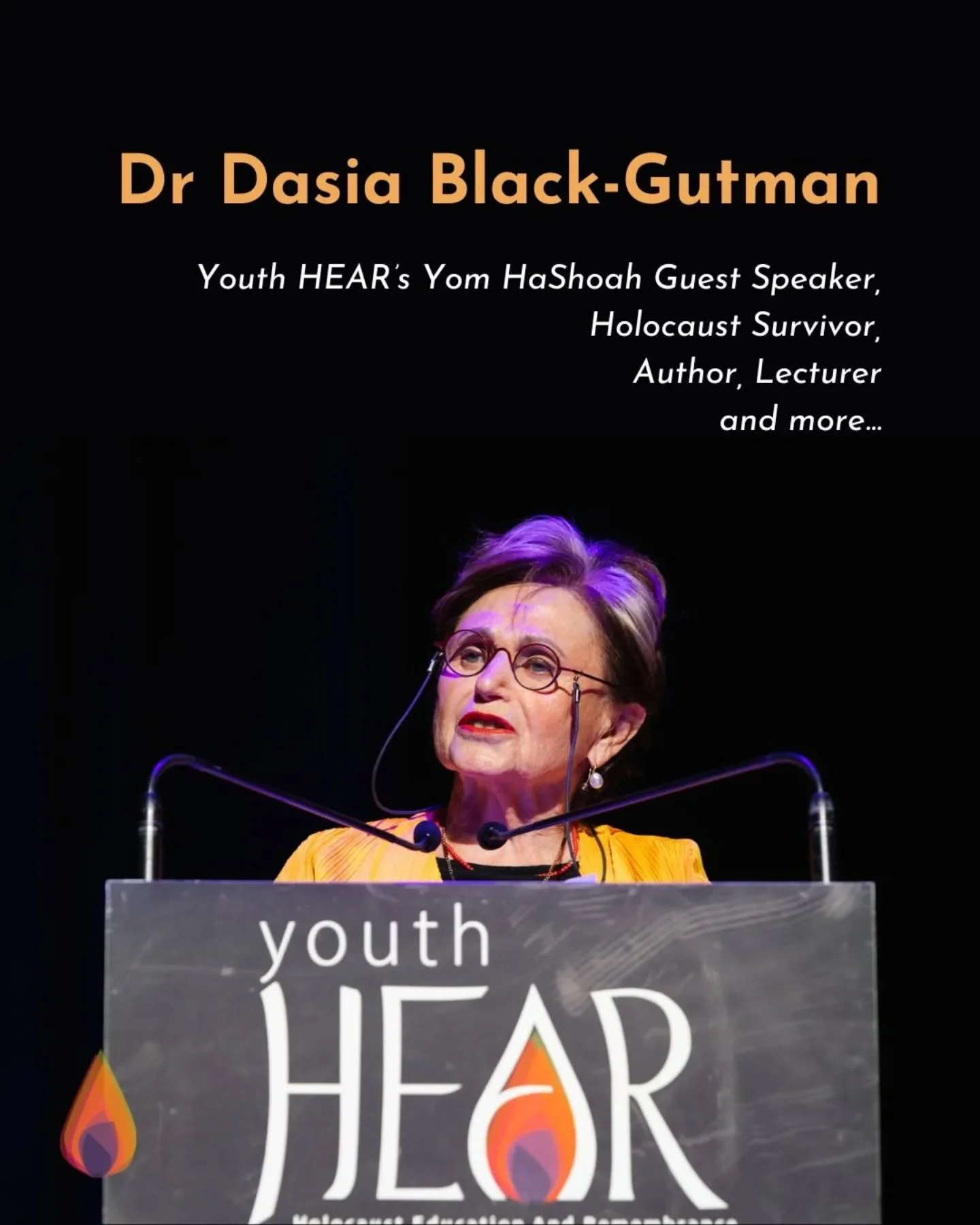 Thank you to Dr Dasia Black-Gutman for being the guest speaker for Youth HEAR&rsquo;s Yom HaShoah commemoration this year.

Hearing directly from Holocaust Survivors, like Dasia, isn&rsquo;t something we can take for granted.

Our mission is to prese