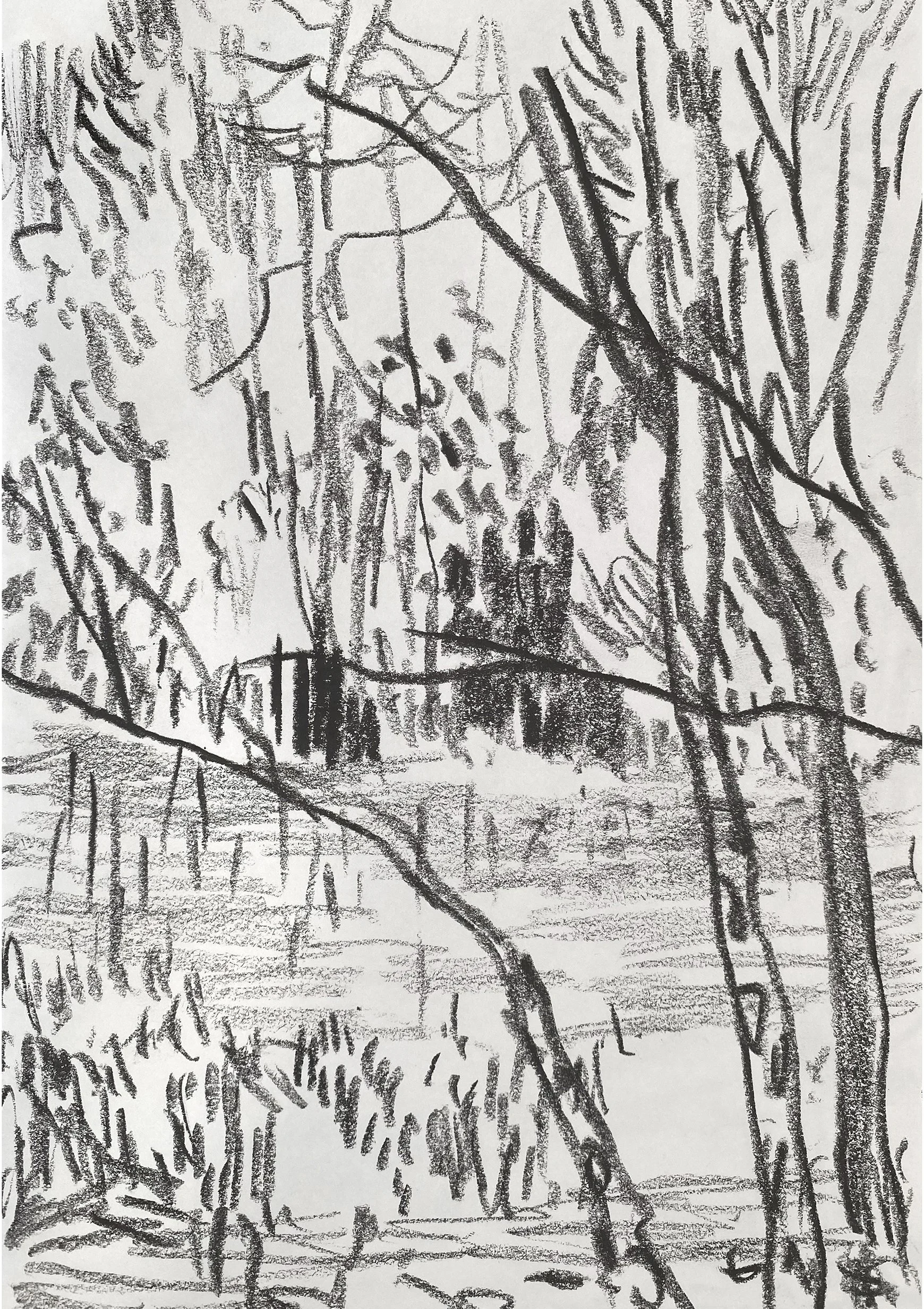 'Autumn Reflections II'  Miserden, graphite on paper, 2026, 