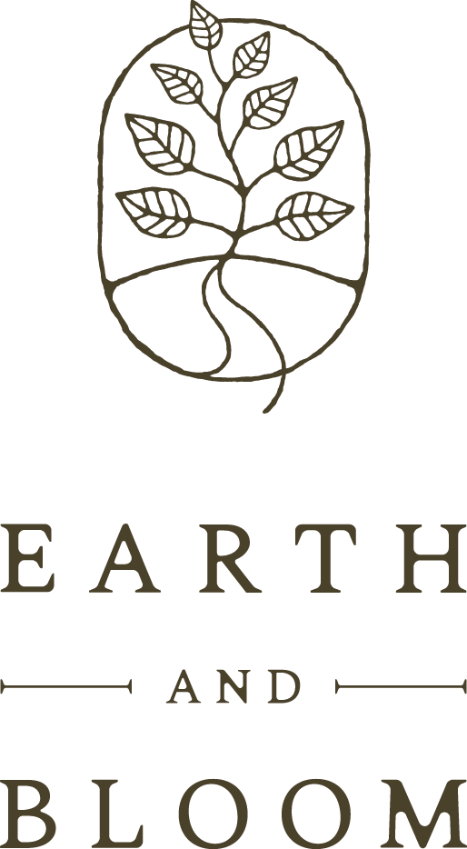 Logo of Earth and Bloom featuring a stylized tree with leaves inside a circle.