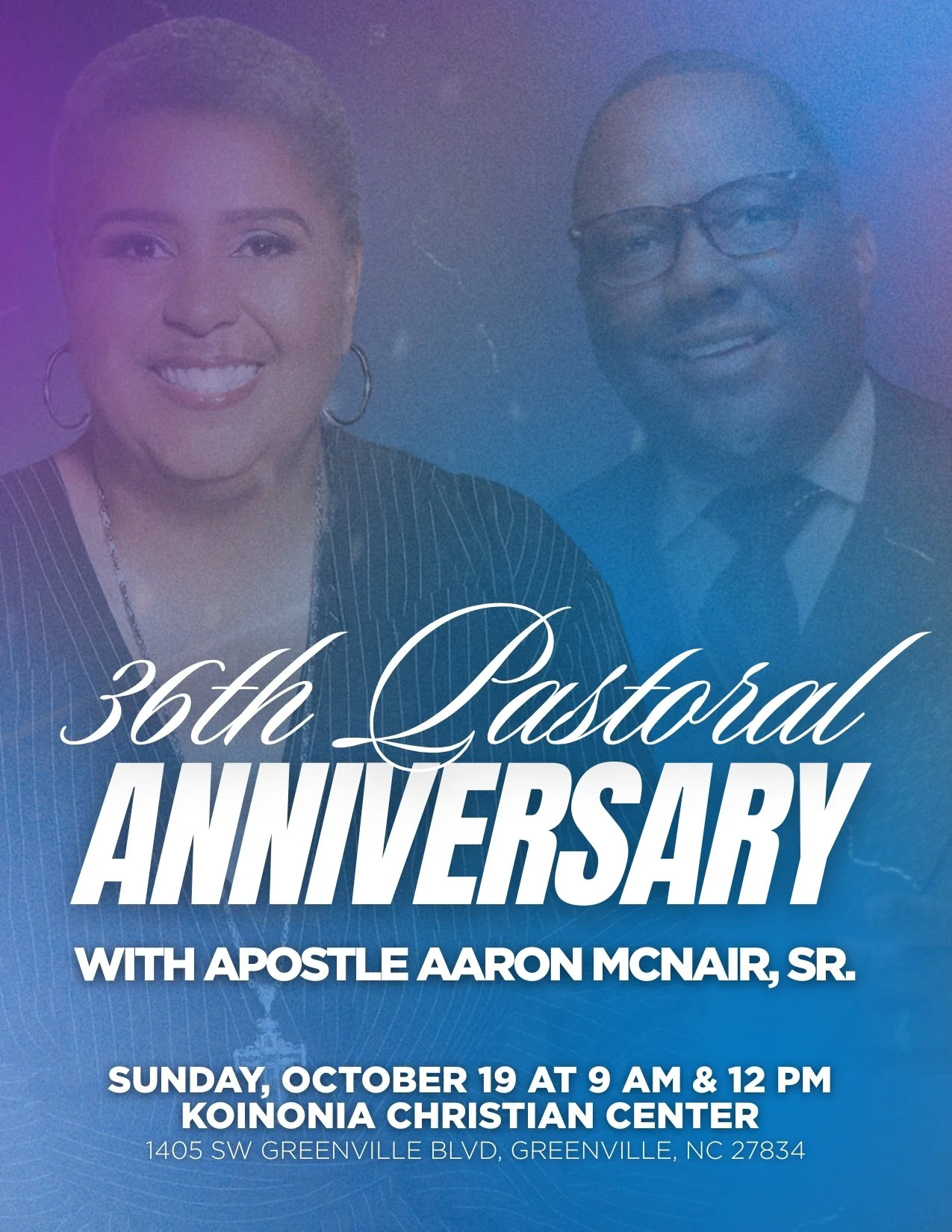 Tomorrow at 9 am &amp; 12 pm, we will gather to celebrate a bittersweet moment - Bishop Rosie S. O&rsquo;neal&rsquo;s final Pastor&rsquo;s Anniversary as Senior Pastor of Koinonia. We are honored to welcome Apostle Aaron McNair Sr. as our guest preac