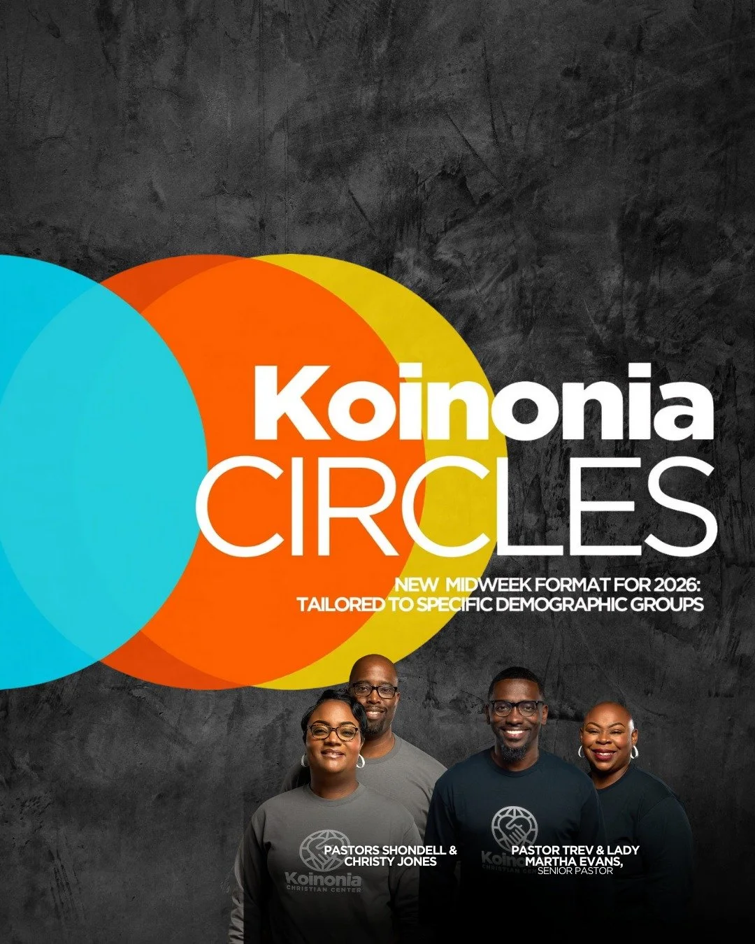 Transformation doesn&rsquo;t just happen in a seat on Sunday, it happens in community. 

That&rsquo;s why we&rsquo;re excited to introduce Koinonia Circles &mdash; our new midweek space for real conversations, real questions, and real fellowship.

St