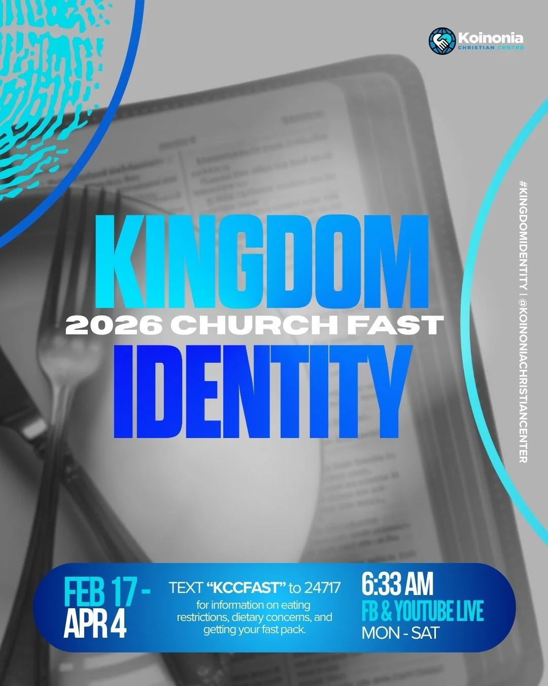 40 Days. One Family. A Deeper Walk with God.

Beginning Tuesday, February 17, we're coming together for a 40-day fast, and we invite you to be a part as we seek God and grow deeper in our faith and #KingdomIdentity together.

Fast Packs are available