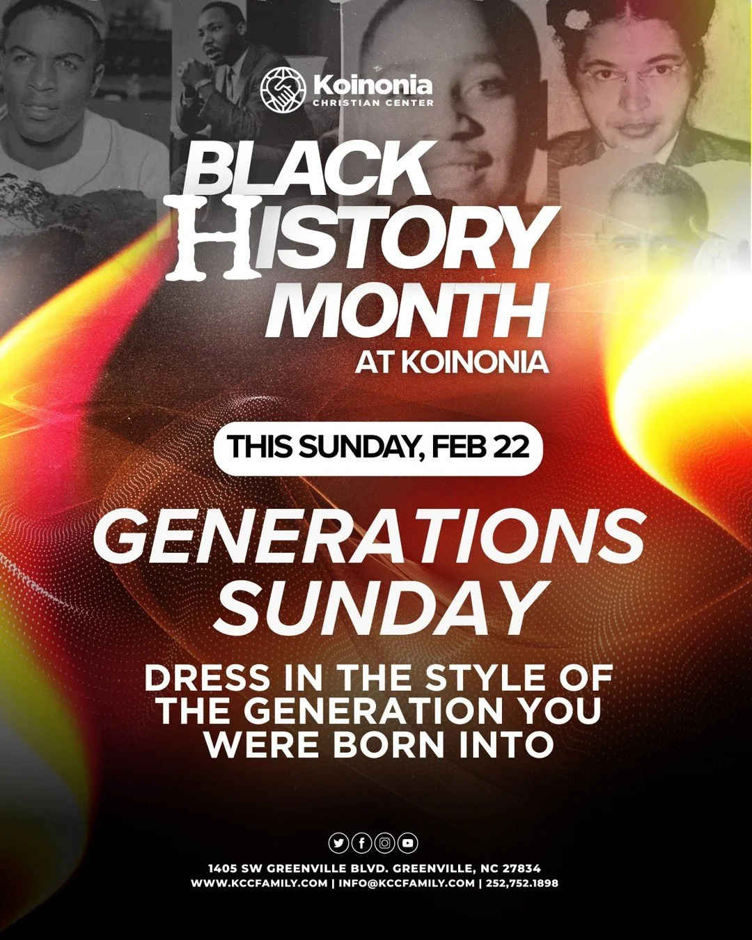 It&rsquo;s Generations Sunday at KCC as we continue celebrating Black History Month! 🖤

Come dressed in the style of the generation you were born into! Whether that&rsquo;s the classy &rsquo;40s &amp; &rsquo;50s, groovy &rsquo;60s &amp; &rsquo;70s, 