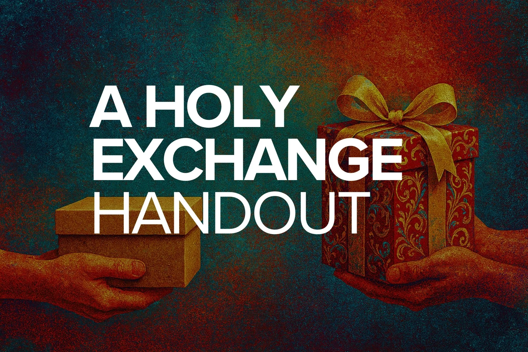 two hands holding presents are reached out to exchange them One is extravagant and the other is plain