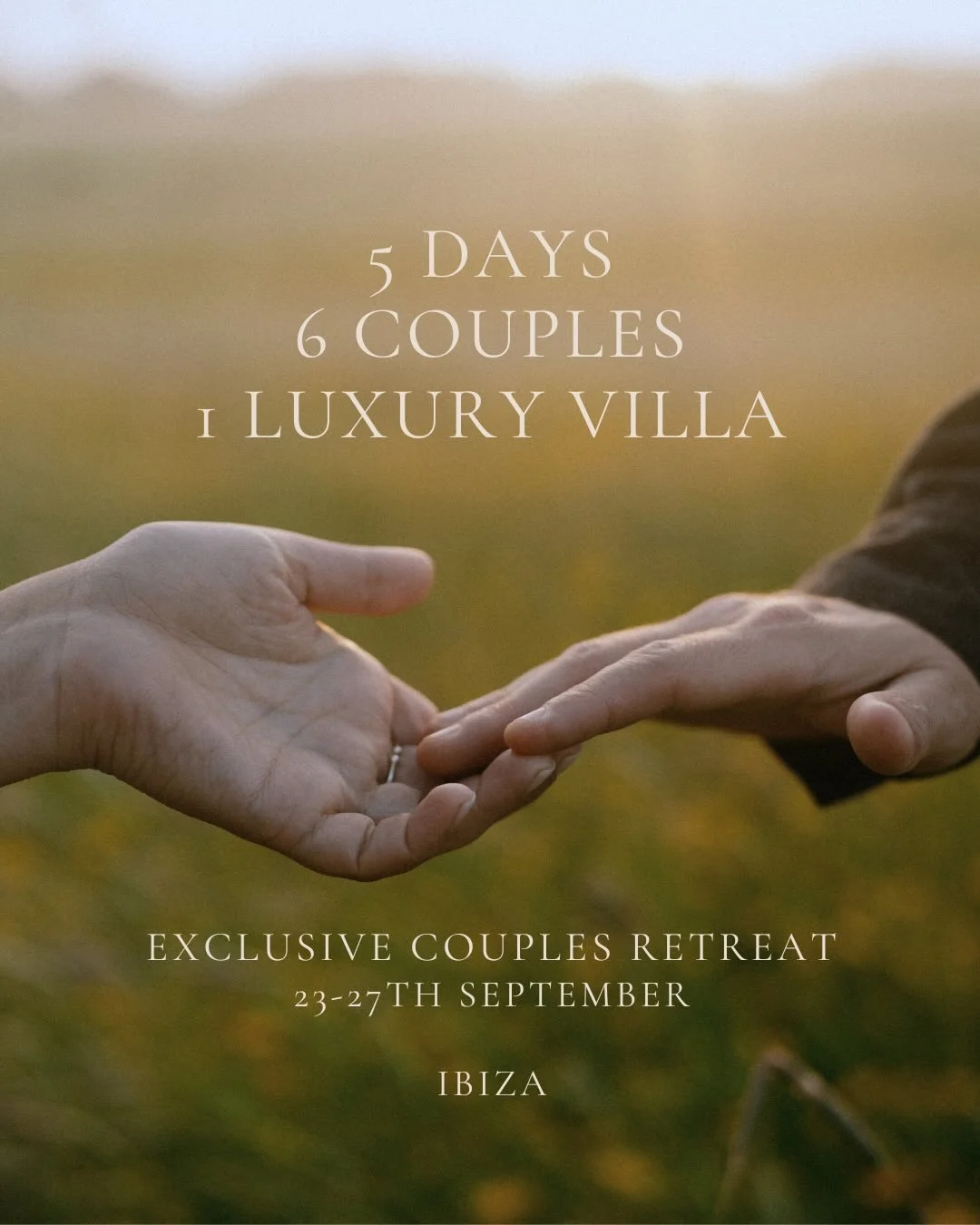 The Spark Between Us ~ An Intimate Immersion for Couples 

You are invited to join us this September as we gather in Ibiza for a very exclusive intimate immersion. Five days devoted to your relationship.

This retreat is thoughtfully designed to deep