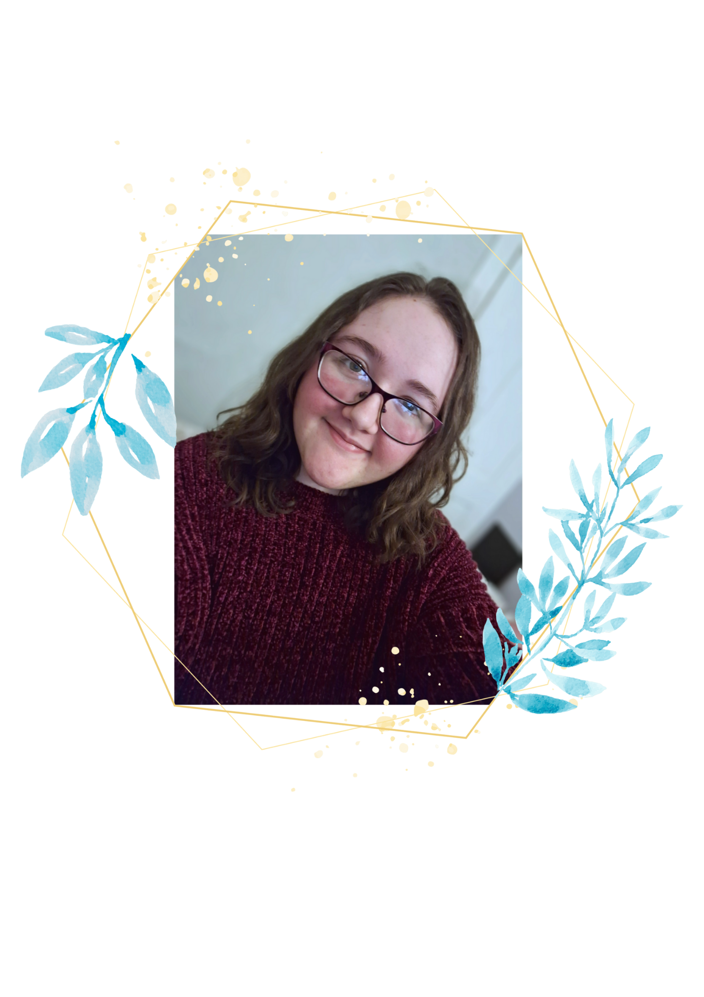 Picture of Mikhayla Miller. Depicts a young woman with glasses and shoulder-length brown hair, smiling and wearing a maroon sweater, taking a selfie indoors.