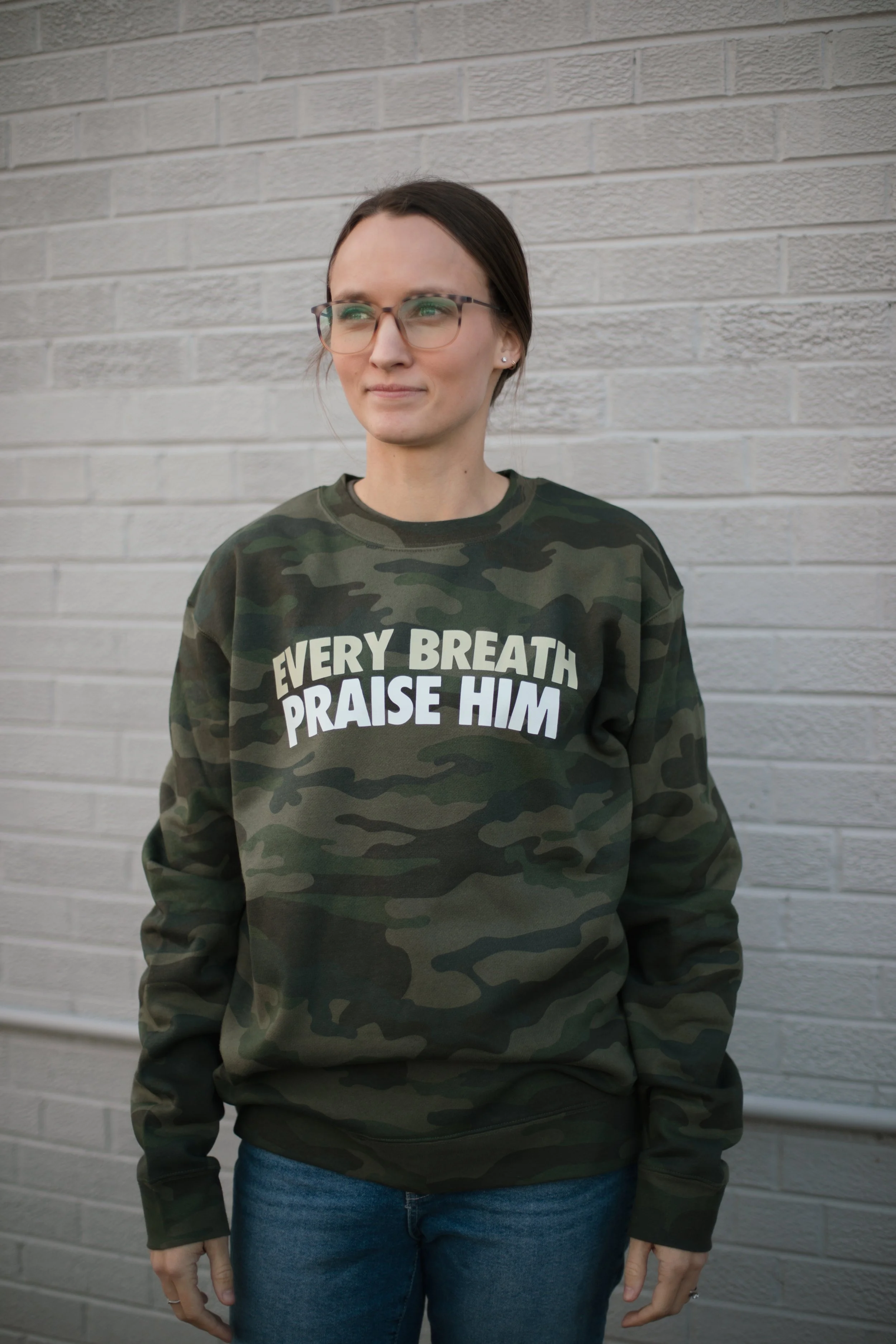 Every Breath Praise Him camo crewneck