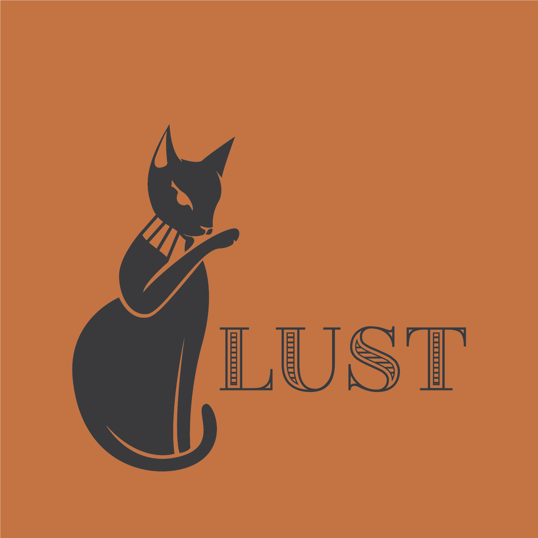 Cat licking paw with an orange background