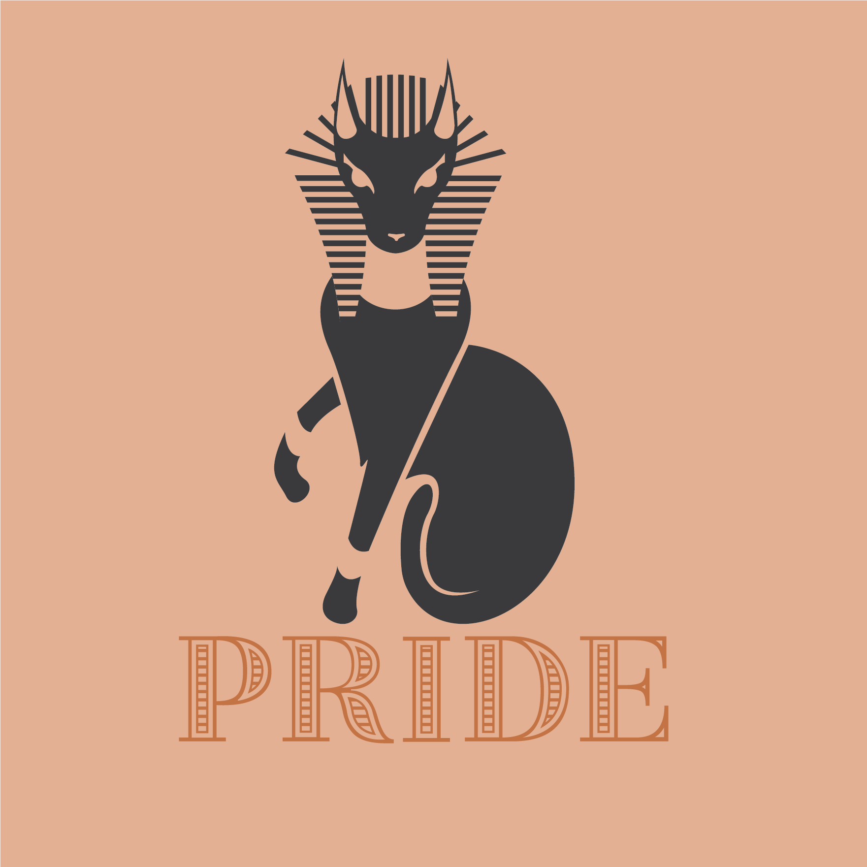Cat with pharaoh crown posing on a tan background