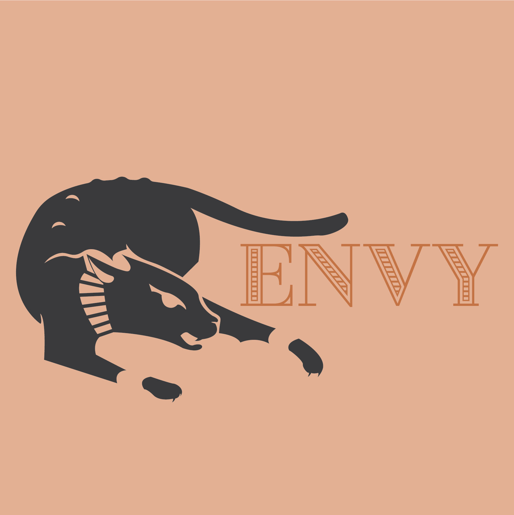 Prowling cat barring its teeth on a tan background
