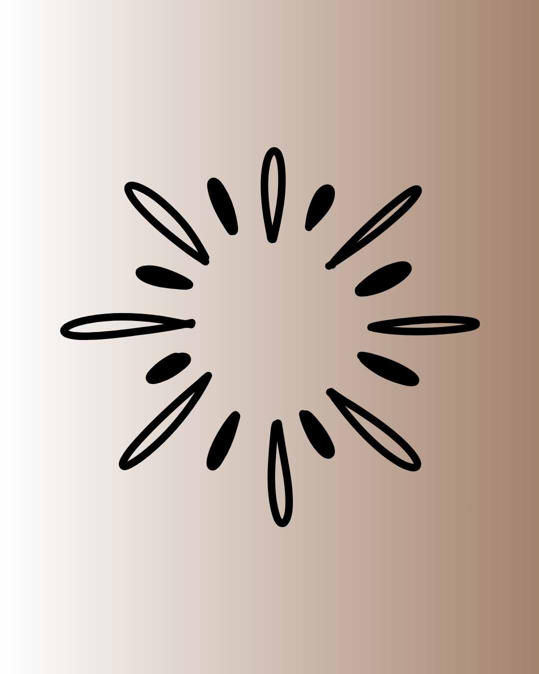 Abstract black and white radiating lines on a gradient beige background.